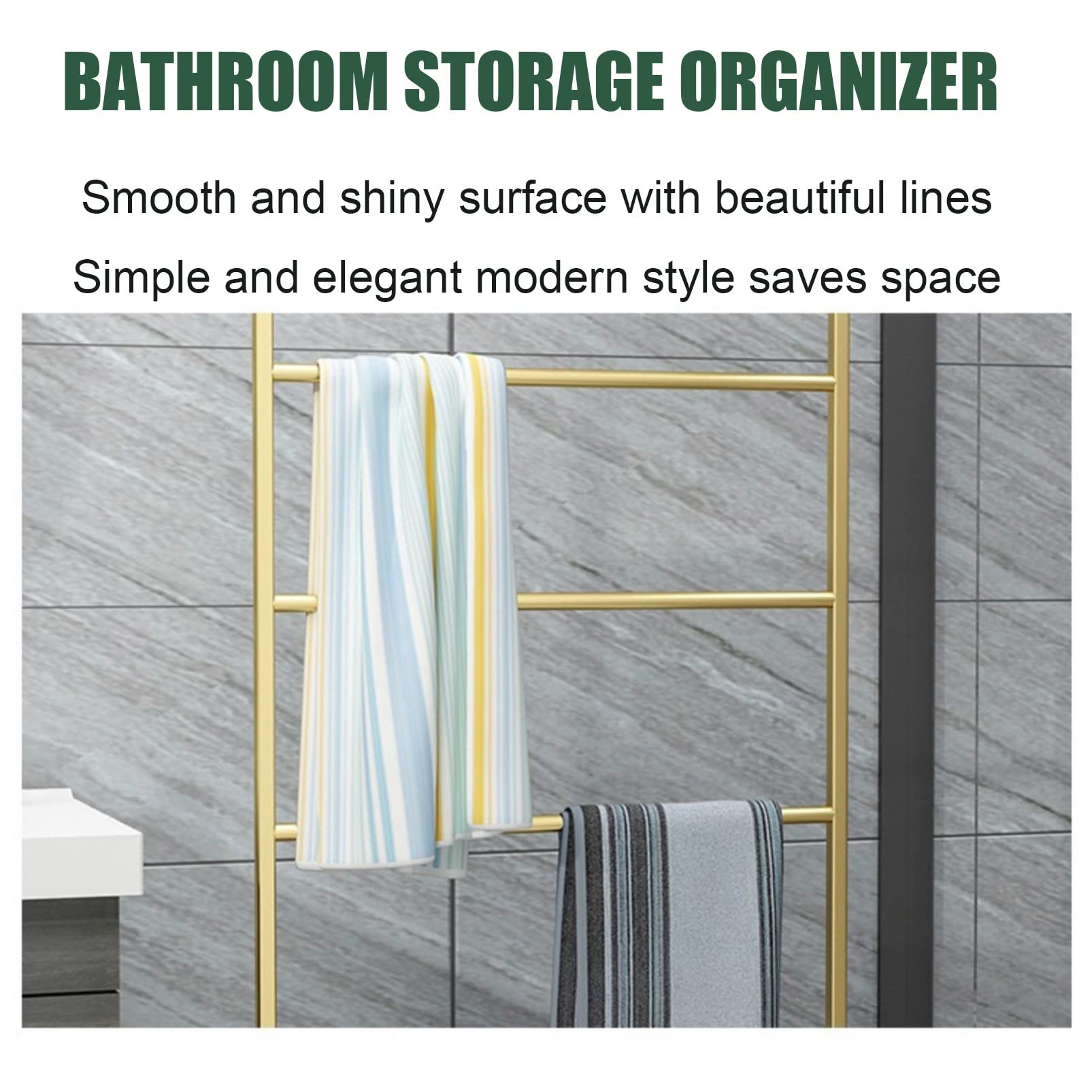 4-Tier Freestanding Metal Bathroom Towel Rack with Storage Shelf - Heavy Duty Clothes Drying Rack for Laundry Room, Poolside & Beach Blanket Holder - Space-Saving Floor Towel Organizer for Bathroom, Bedroom & Dorm Decor