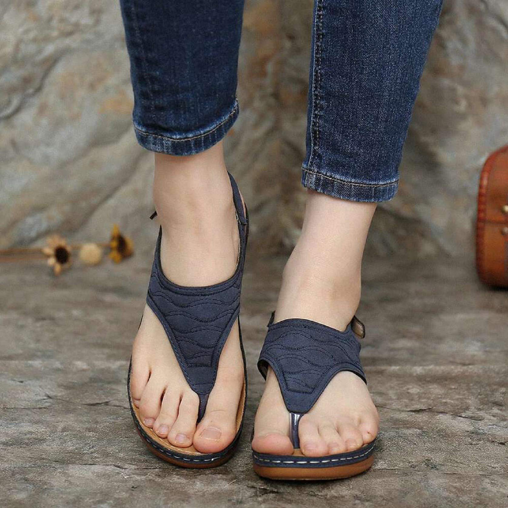 Women's Orthopedic Sandals with Arch Support - Comfortable Slip-On Thong Flip Flops for Summer | Blue Size 10 | Perfect for Walking, Travel & Beach Outings