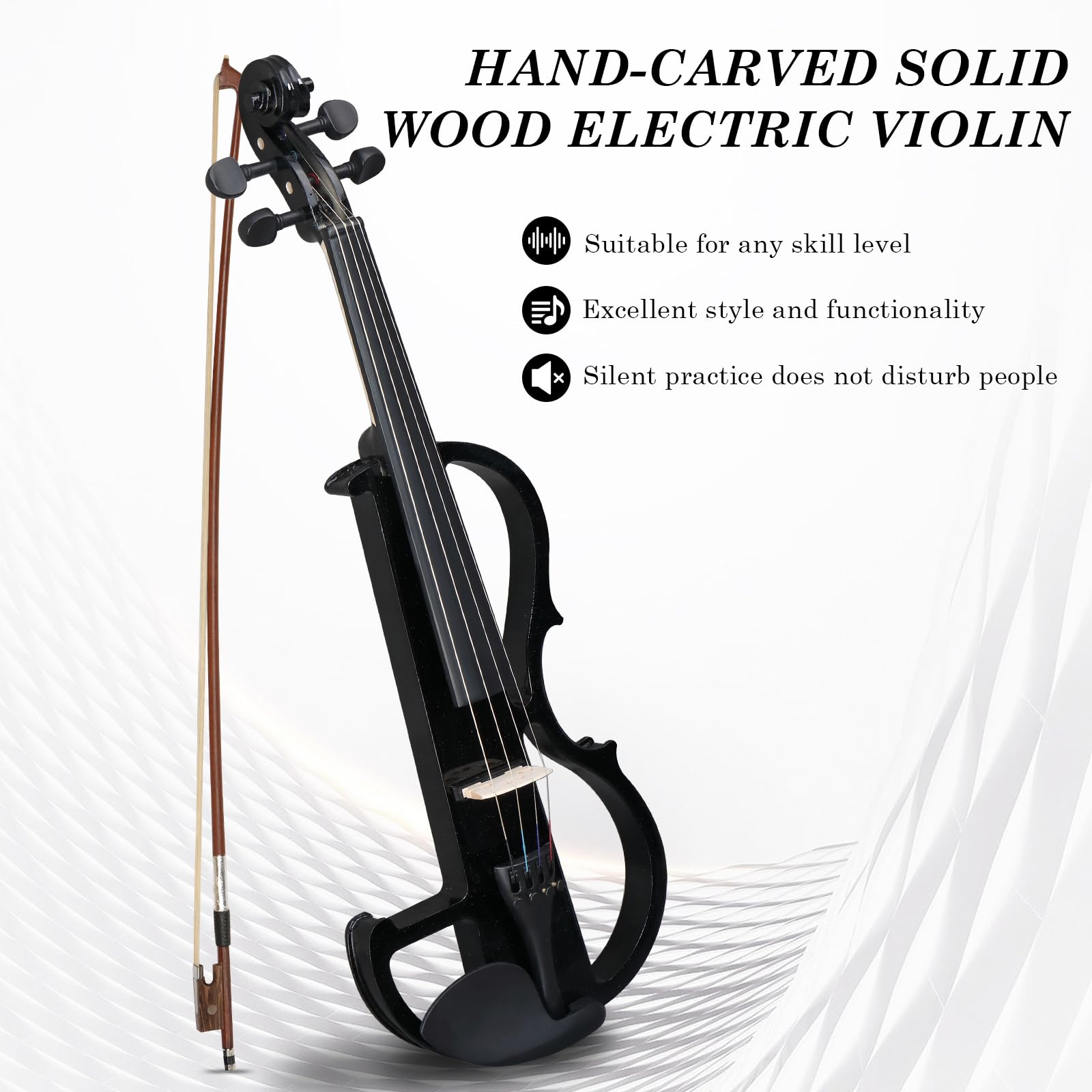 Ktaxon Full Size 4/4 Electric Violin for Beginners - Silent Acoustic Violin with Ebony Fittings, Case, Bow, Headphones & Rosin (Black) | Perfect for Adults & Teens Learning Violin at Home or Studio Practice