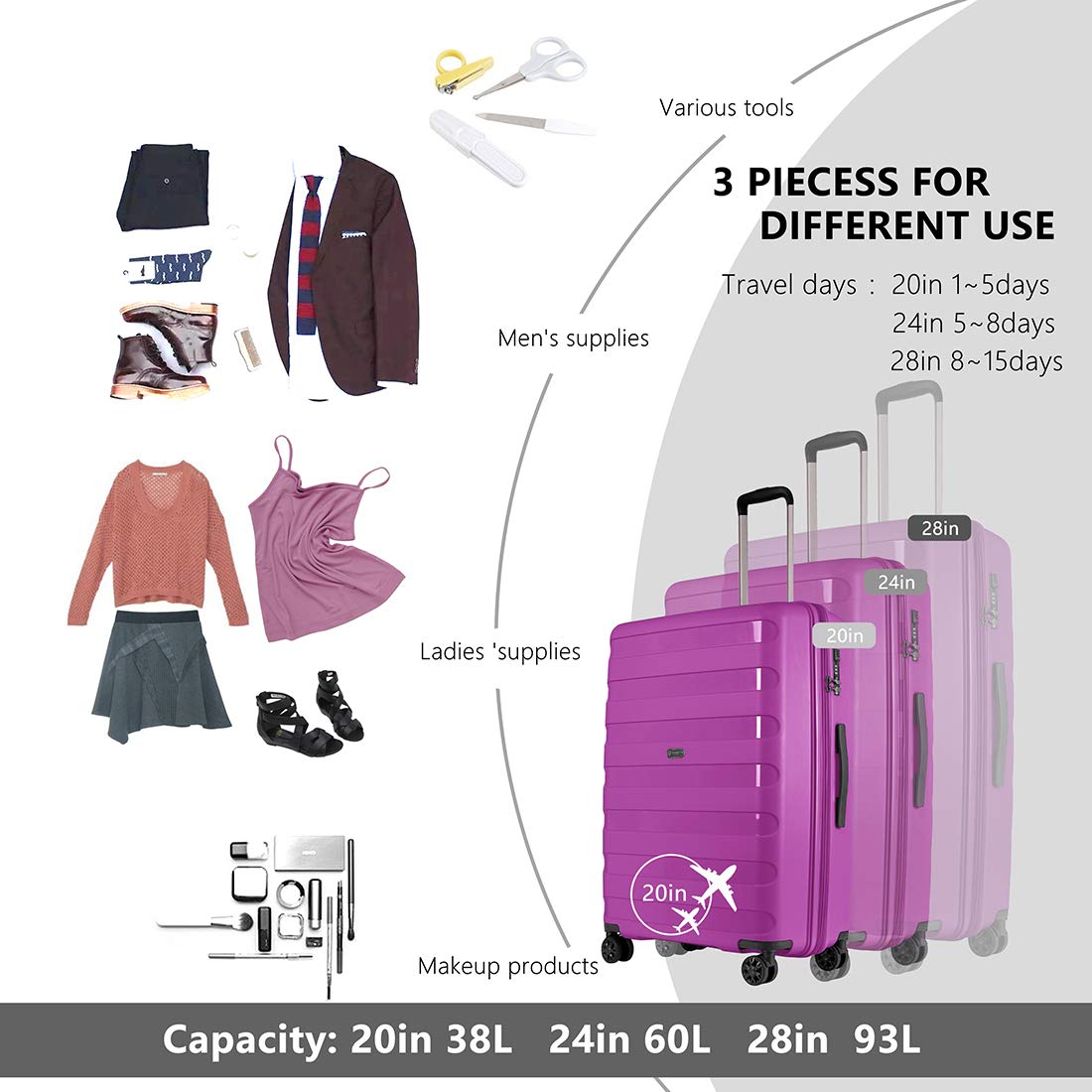 Expandable 2-Piece PP Luggage Set with Spinner Wheels & TSA Lock - 20