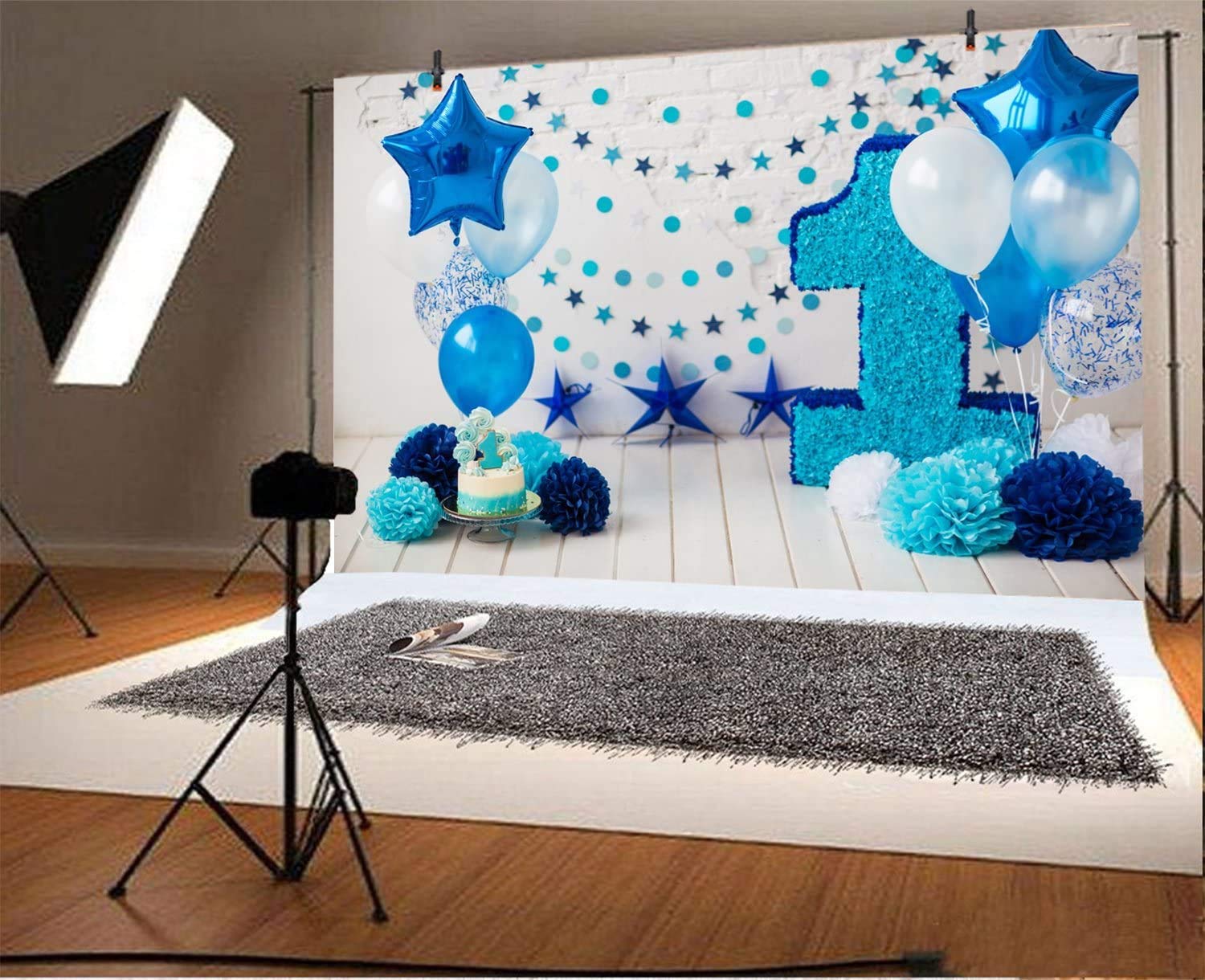 Yeele 7x5ft Photography Backdrop for 1st Birthday Party - Floral Balloon Cake Smash Wood Floor Vinyl Background for Baby Boy Girl Photo Booth, Studio Props & Decorations | Perfect for One Year Old Celebrations, Cake Smash Photos, and Professional Studio Shoots