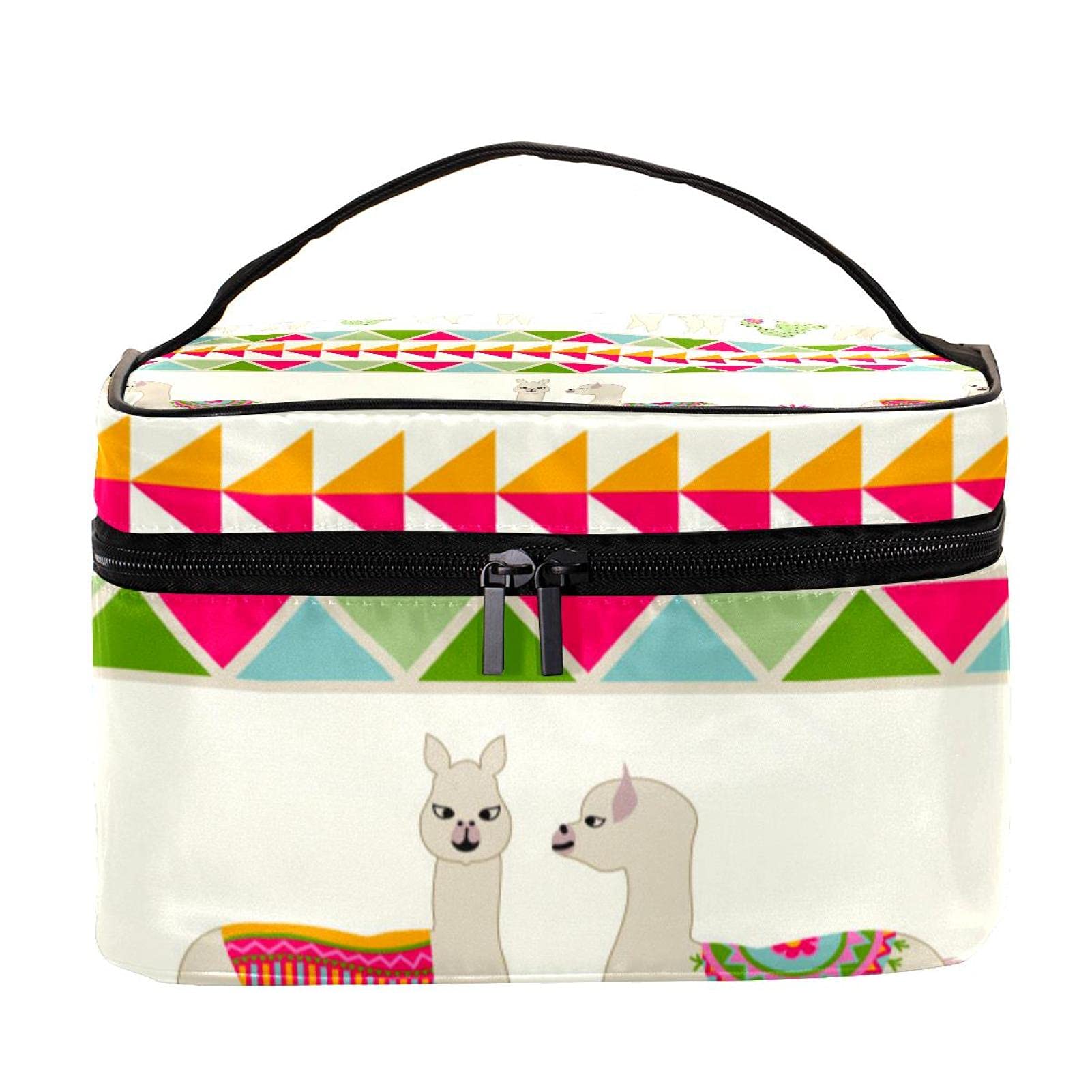 Tribal Llama Cactus Pattern Travel Makeup Bag - Large Waterproof Cosmetic Organizer with Zipper for Women & Girls | Perfect for Vacation, Gym, Beach & Daily Essentials Storage