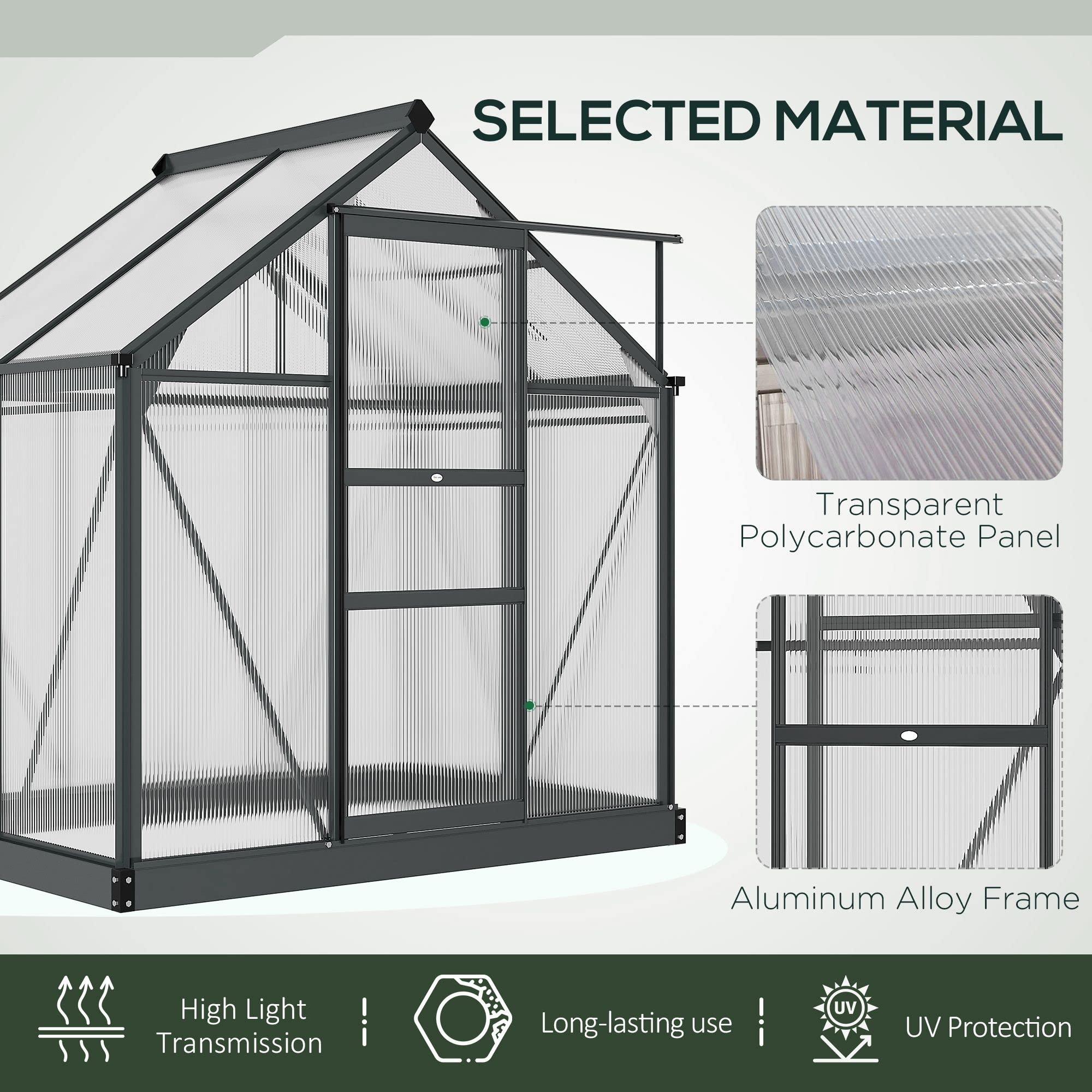 Outsunny 6x4 ft Polycarbonate Walk-in Greenhouse with Rain Gutter & Roof Vent - Durable Aluminum Frame Outdoor Garden Greenhouse for Patio, Backyard, Balcony | Perfect for Growing Vegetables, Flowers & Herbs Year-Round
