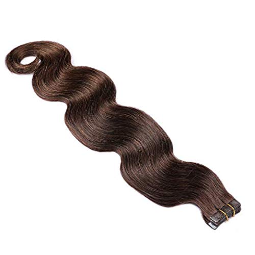 Smartinnov Tape Hair Extensions #2 Dark Brown - 20pcs 22in Body Wave Human Hair Tape-in Extensions (60g) - Soft Wavy Real Hair for Volume & Length - Perfect for Weddings, Parties & Daily Styling