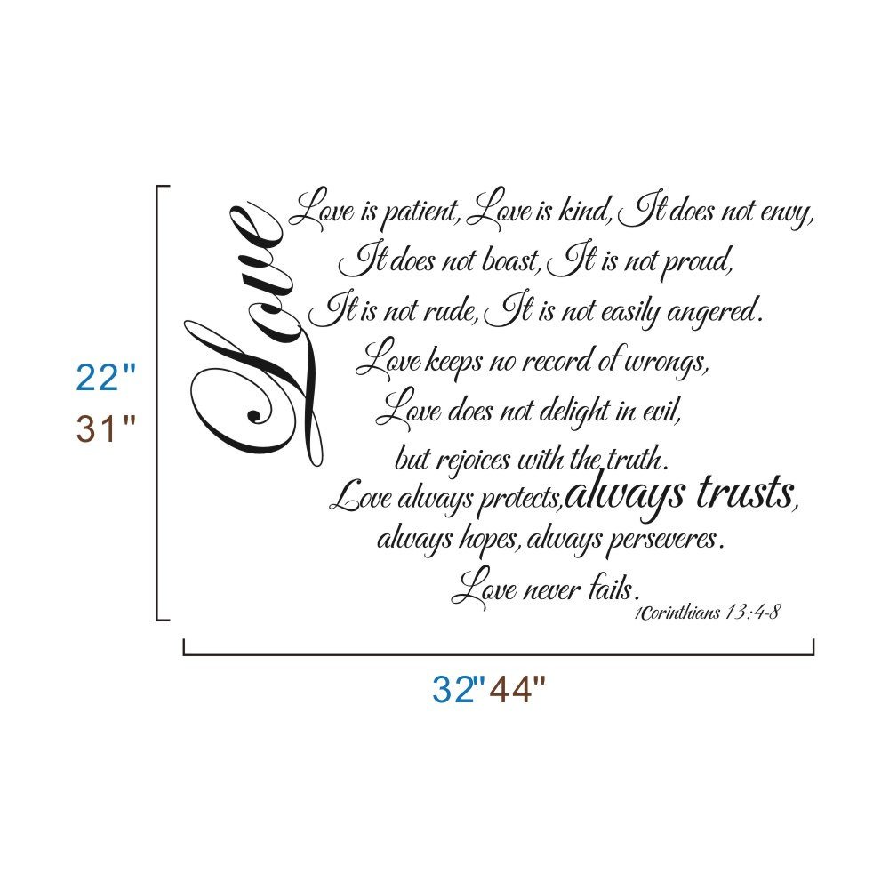 Family Love Decal - Love is Patient - Romantic Vinyl Wall Sticker for Living Room & Dining Room Decor - Black (31