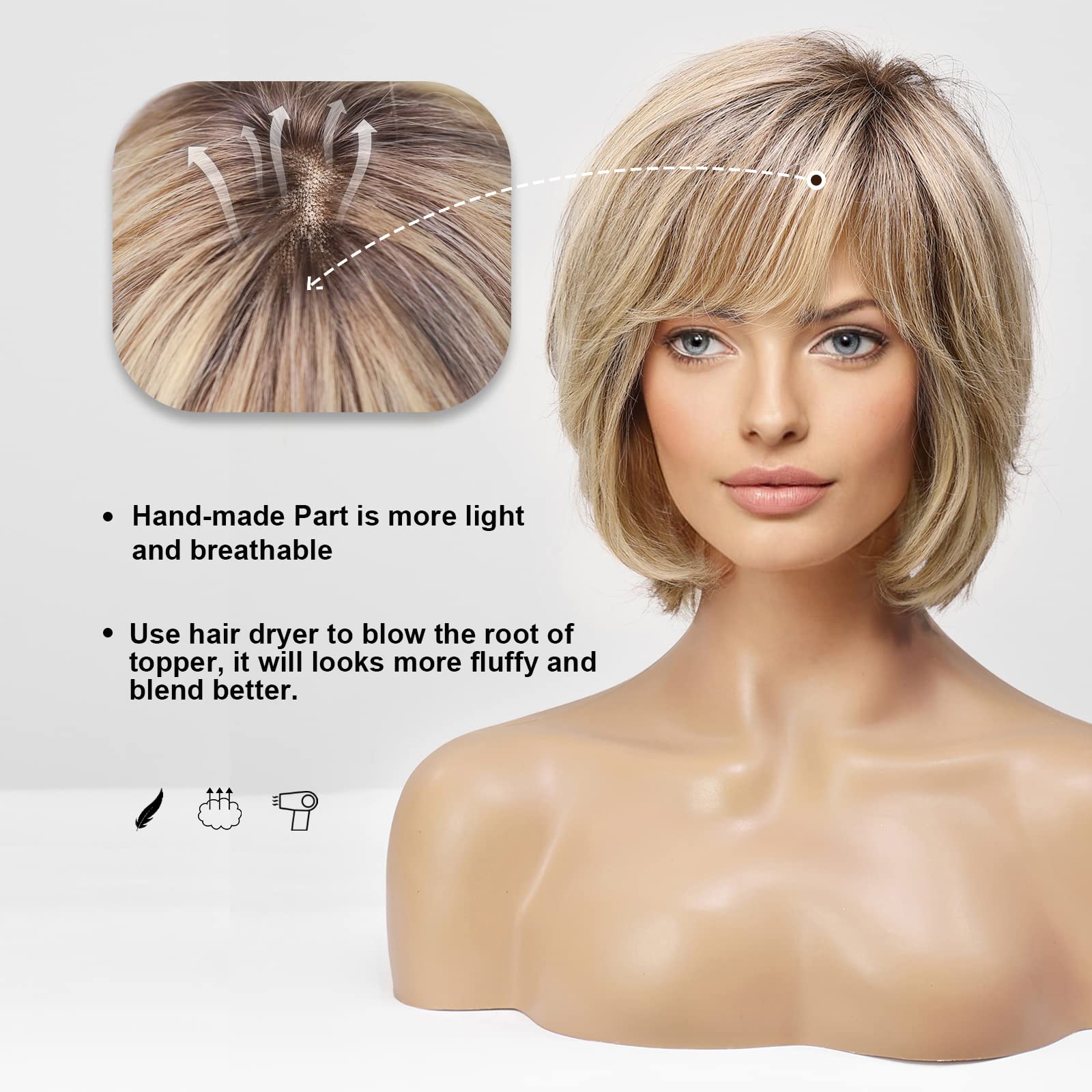 EMMOR 100% Human Hair Lace Front Wig for Women - Natural Layered Wavy Ombre Light Blonde Mixed Brown Hand-Tied Wig | Perfect for Daily Wear, Parties & Special Occasions
