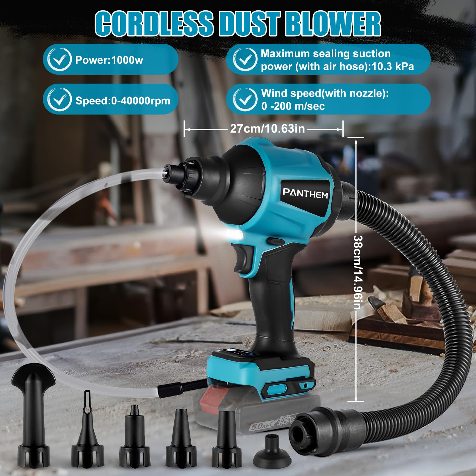 **18V Cordless Leaf Blower - Mini Battery-Powered Blower Compatible with Makita 18V Li-Ion Batteries for Lawn Care, Leaf Blowing, Car Cleaning & Tight Spaces (Battery & Charger Not Included, Blue)**    *Perfect for quick yard cleanup, blowing leaves off driveways, drying cars after washing, and reaching tight corners.*