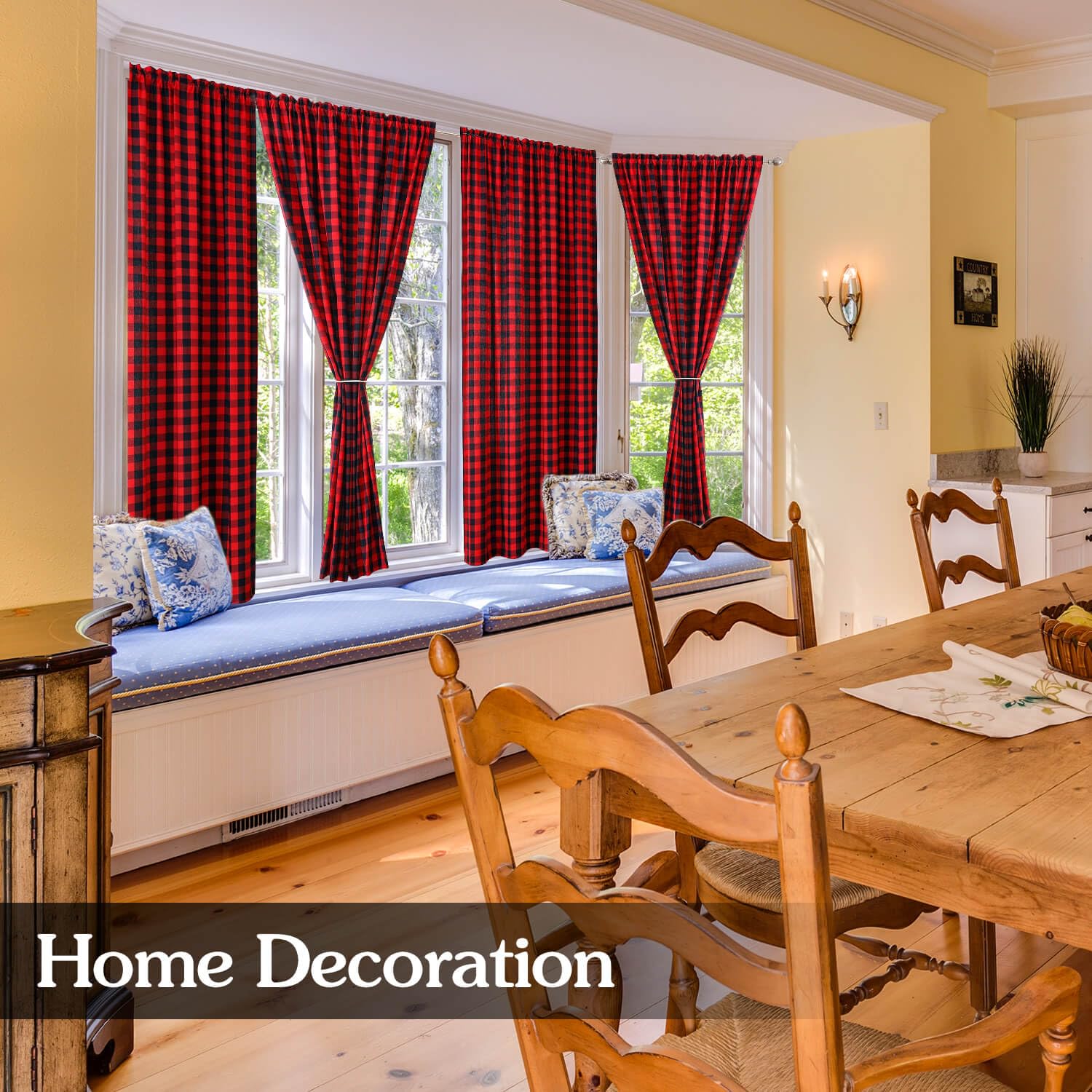 WUBODTI Red and Black Buffalo Plaid Curtains 63 Inch Length - 2 Panels Room Darkening Checkered Gingham Window Drapes for Farmhouse, Bedroom & Kitchen - Perfect for Holiday Decor, Christmas, Winter & Cozy Home Styling