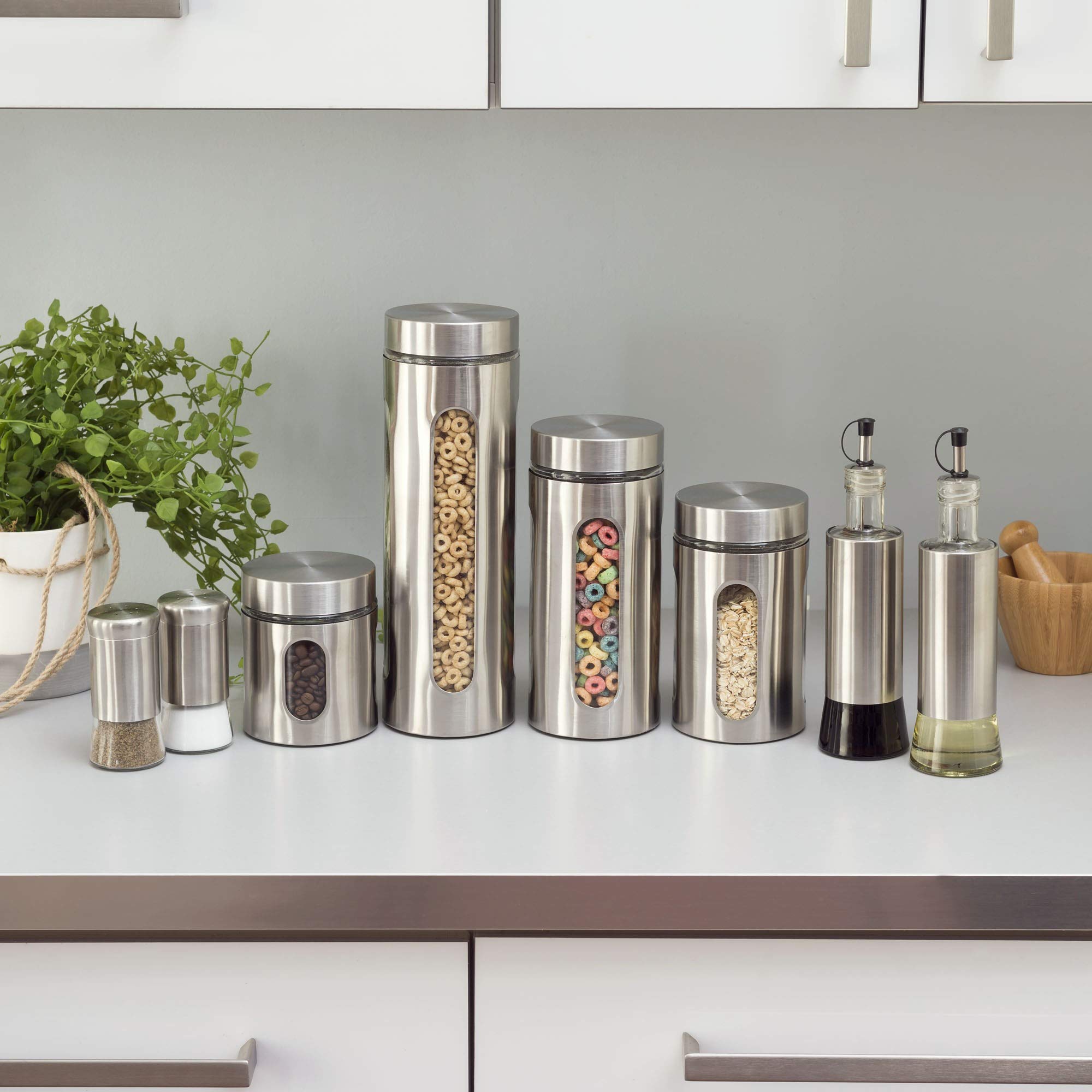 Home Basics 2-Piece Essence Salt and Pepper Shaker Set - Multicolored & Silver Stainless Steel - Perfect for Kitchen, Dining Table, and Restaurant Use