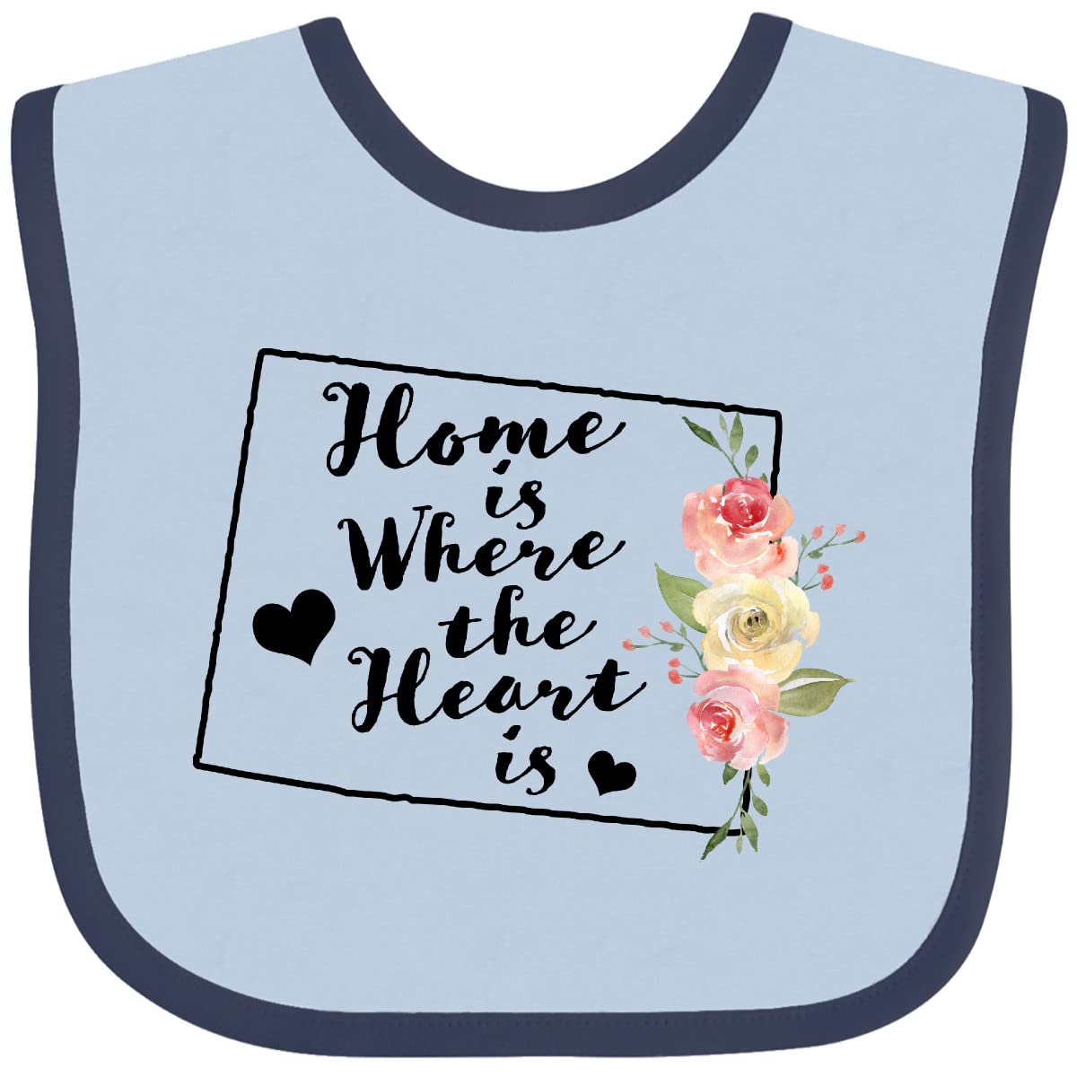 Inktastic Wyoming Home Is Where the Heart Is Watercolor Floral Baby Bib - Soft Cotton Drool Bib for Infants, Perfect for Feeding & Playtime