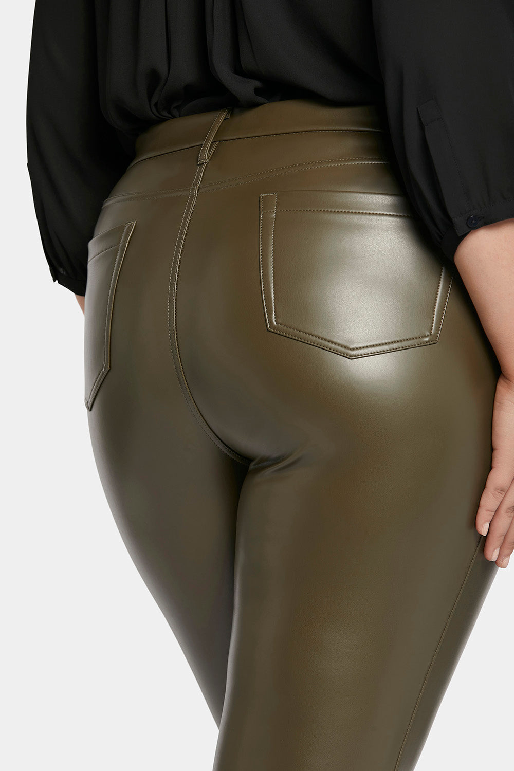 Stylish Plus Size Faux Leather Marilyn Straight Pants in Ripe Olive - Perfect for Work, Night Out & Casual Wear