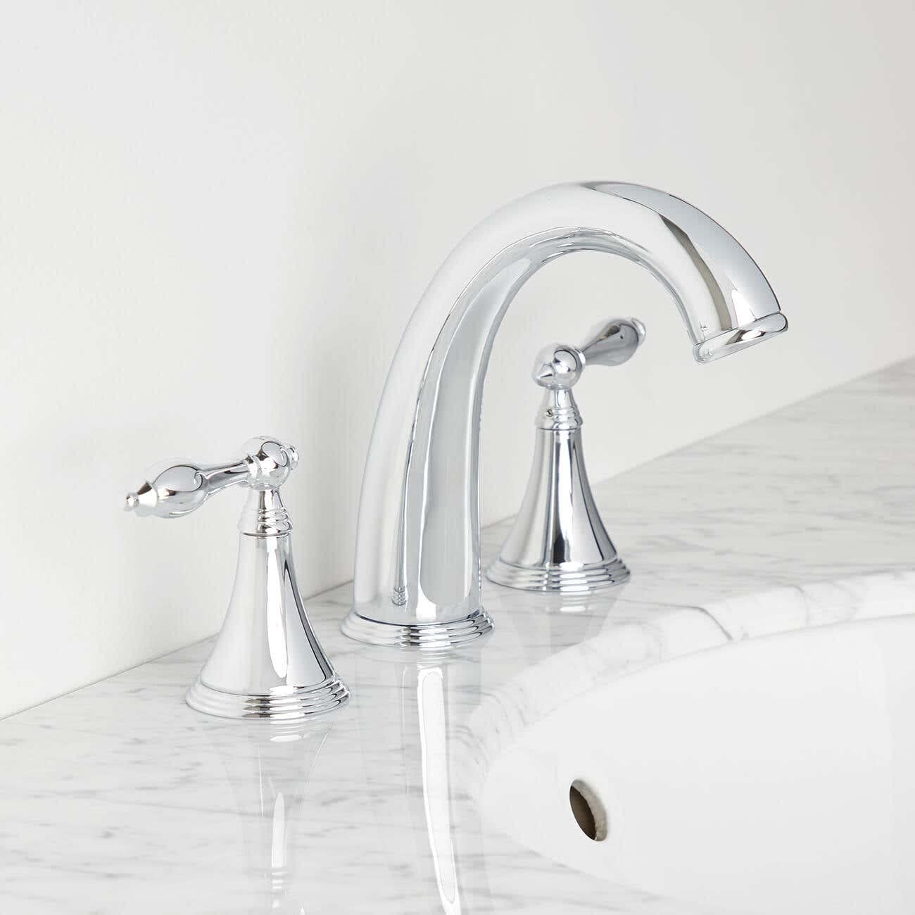 Vintage Widespread Bathroom Sink Faucet with Metal Lever Handles - Classic Antique Brass or Chrome Finish for Bathroom Vanity, Powder Room & Farmhouse Decor - Perfect for Traditional and Rustic Home Renovations
