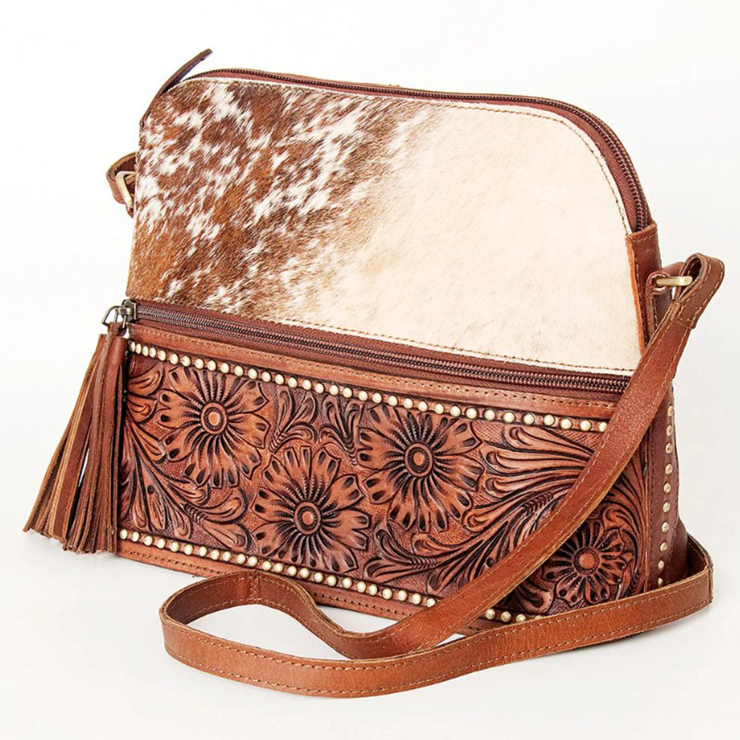 American Darling Genuine Tooled Leather & Cowhide Handbag - Stylish Western Purse for Women, Perfect for Casual Outings & Country Events