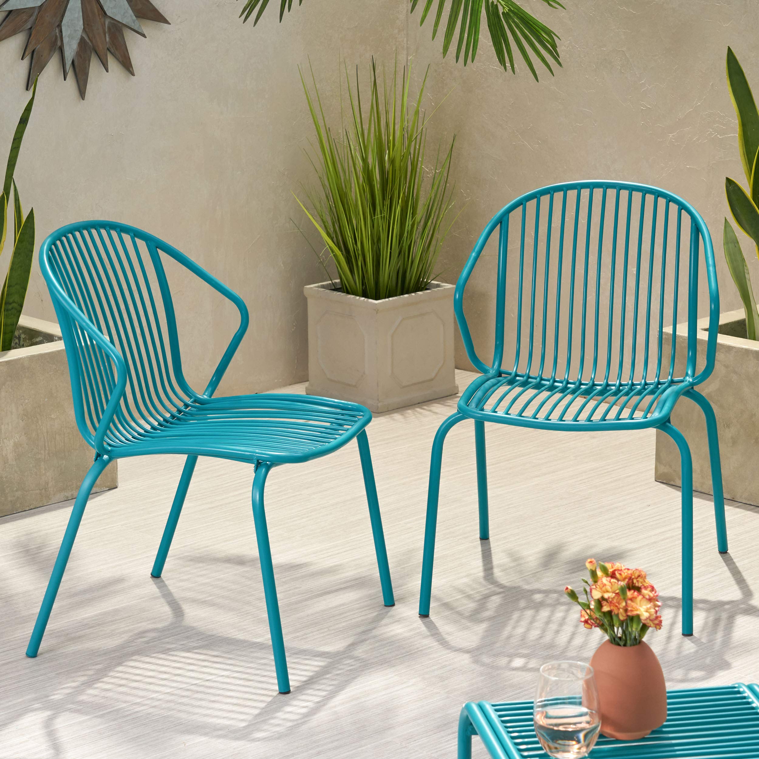 Premium Outdoor Modern Iron Club Chair Set of 2 - Matte Teal Patio Furniture for Garden, Poolside & Backyard Relaxation - Durable Weather-Resistant Design by GDFStudio