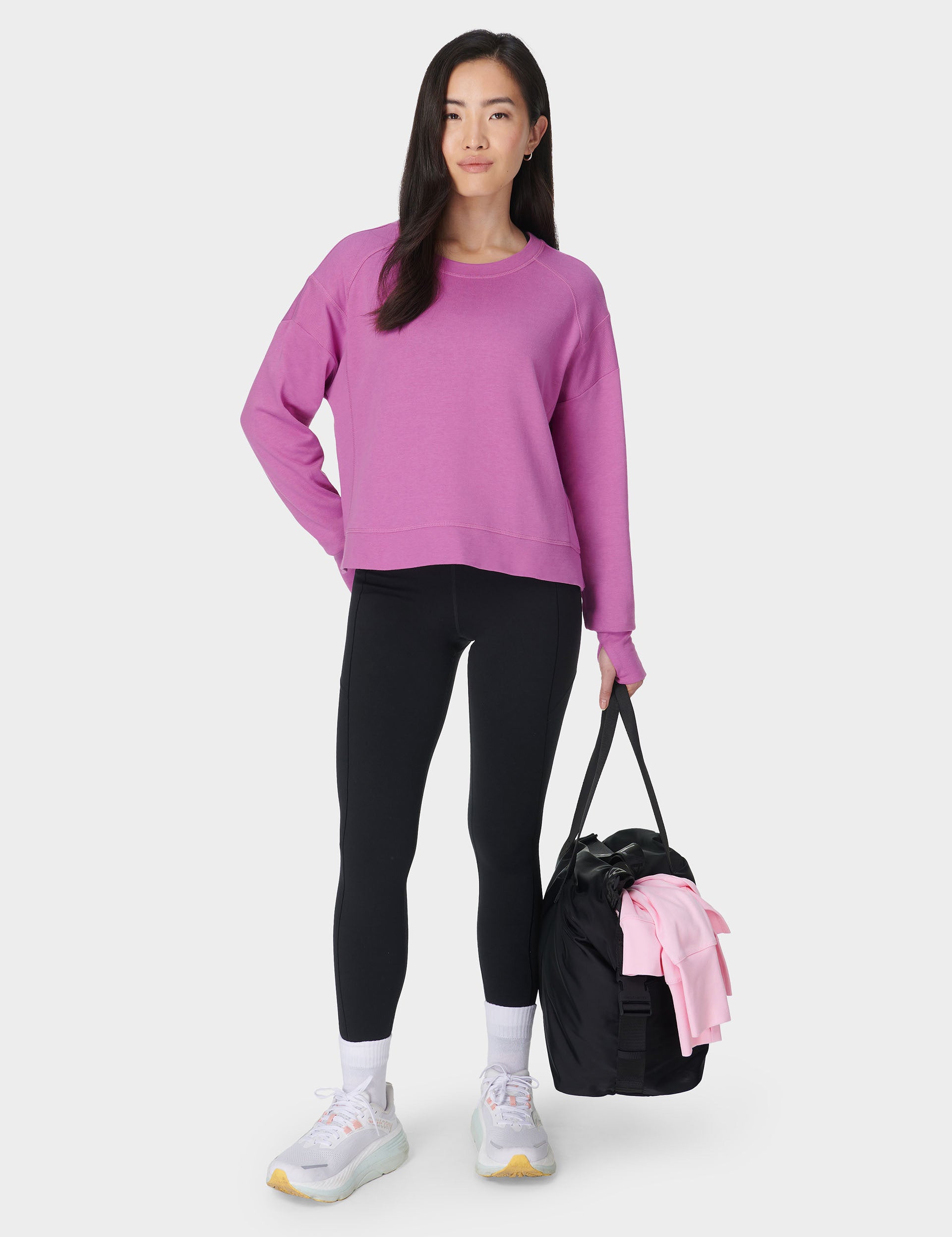 After Class Crop Sweatshirt - Soft Casual Pullover Hoodie in Allium Pink | Perfect for School, Gym & Streetwear Fashion