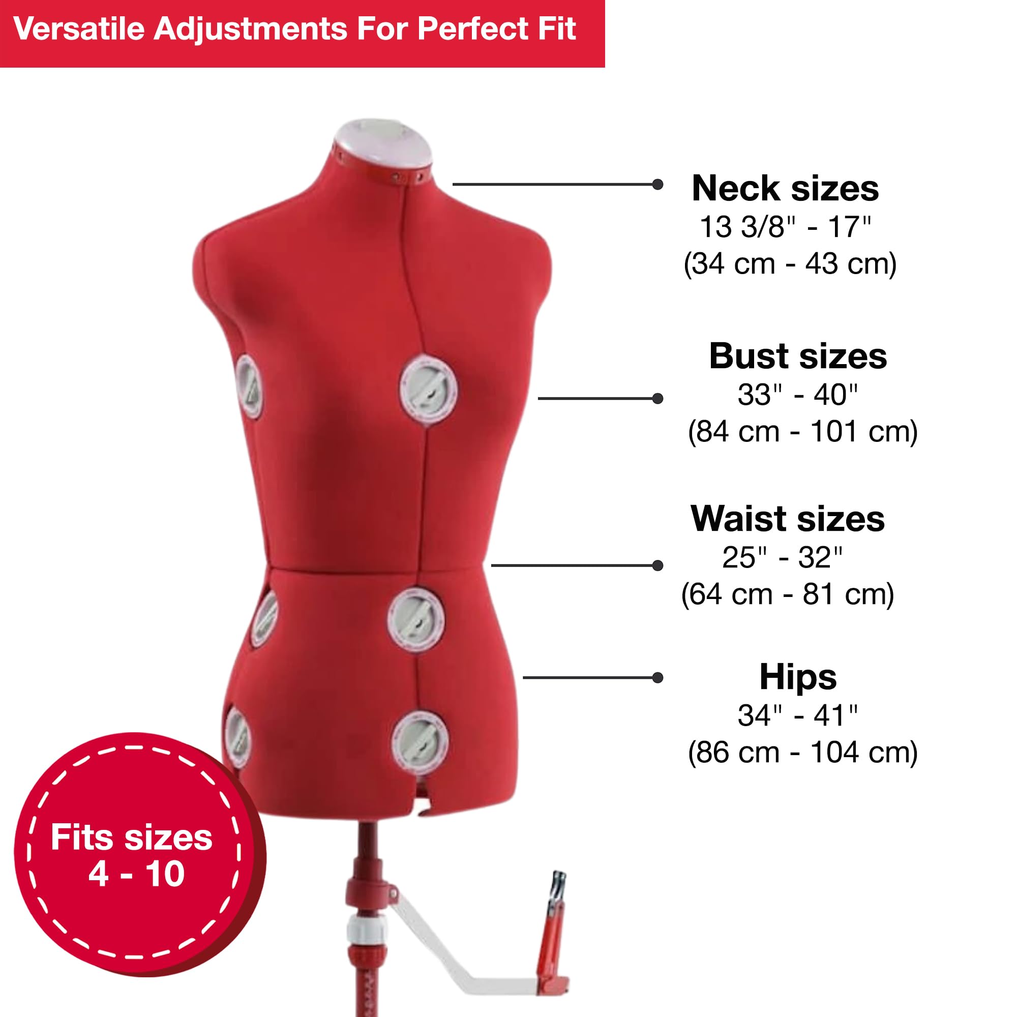 SINGER Adjustable Dress Form Mannequin for Women - Size 4-10, Pinnable Body Torso with 360° Hem Guide, Foam-Backed Fabric, 12 Dials & Tripod Stand | Perfect for Fashion Design, Sewing, Tailoring & Dressmaking