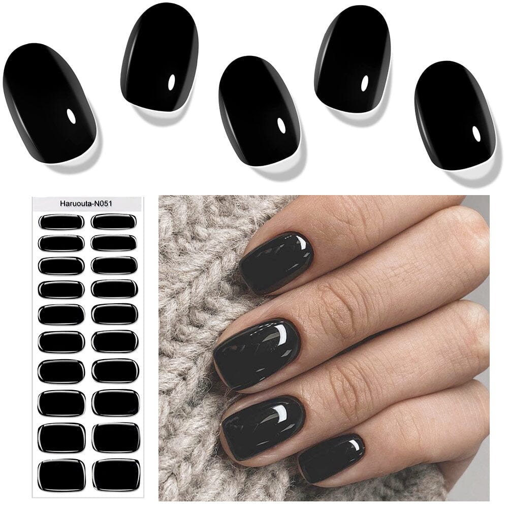 20 Tips Black Semi Cured Gel Nail Strips - Long Lasting DIY Nail Art Kit for Home & Salon Use | Perfect for Parties, Weddings & Special Occasions