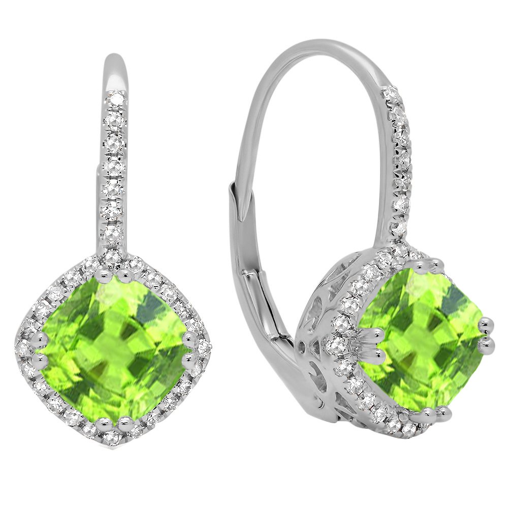 Dazzlingrock 10K Solid White Gold Cushion Gemstone & Round White Diamond Women's Halo Hoop Earrings - 6mm Each | Elegant Jewelry for Weddings, Parties & Special Occasions