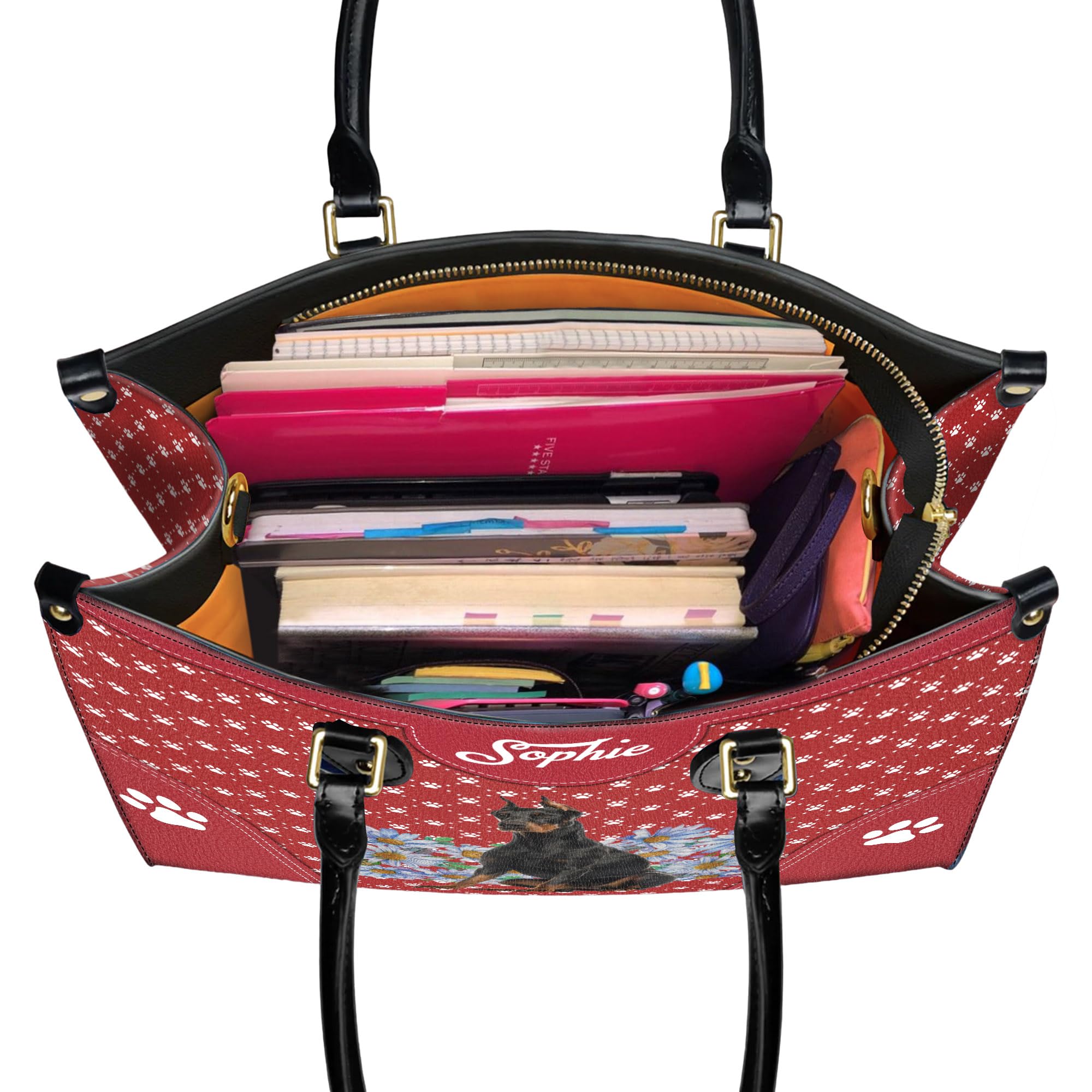 **Personalized Doberman Pinscher Leather Handbag - Custom Name Dog Purse, Shoulder Bag for Women - Perfect Gift for Dog Moms & Dog Lovers - Ideal for Work, Travel & Casual Outings**