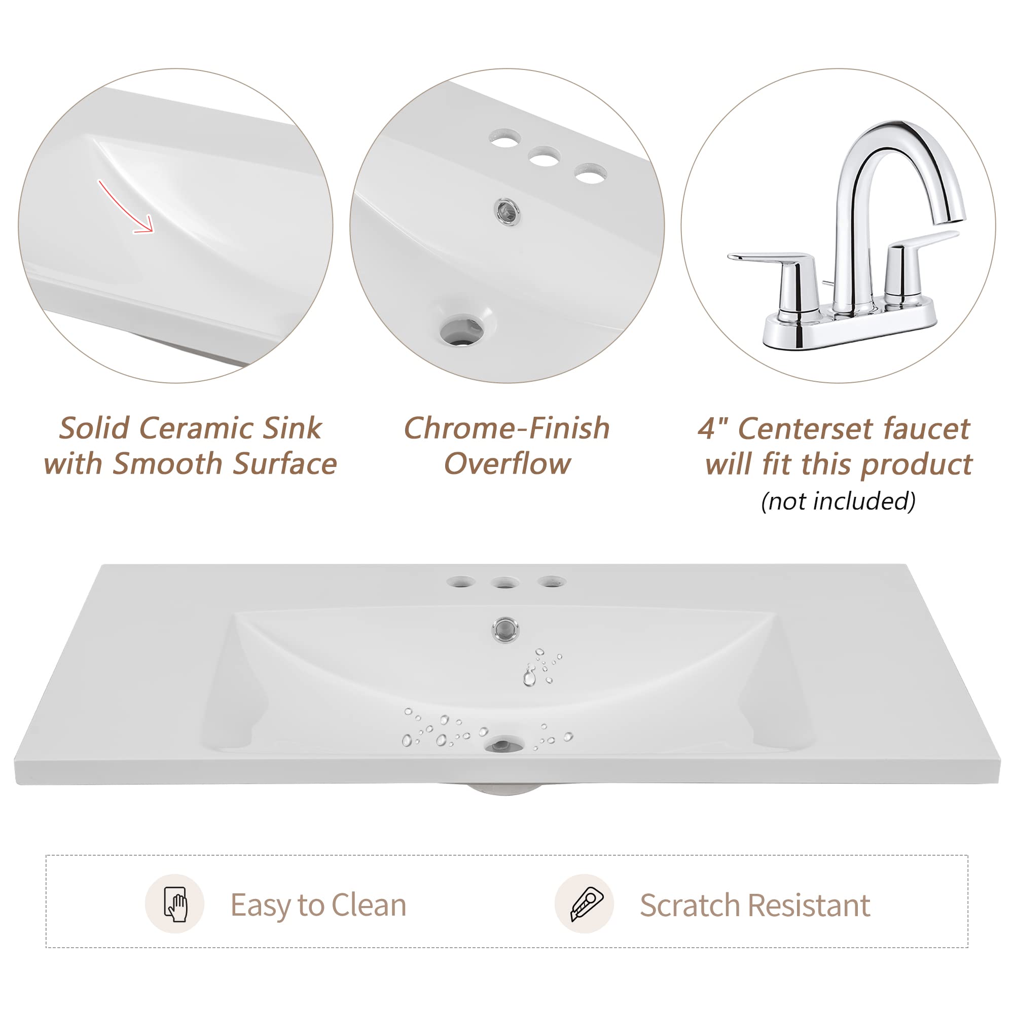 Harper & Bright Designs 36 Inch Bathroom Vanity with Sink - Freestanding Single Basin Vanity Set with Cabinet & 3 Drawers - Wood Bathroom Cabinet with Ceramic Sink - Black - Perfect for Small Bathrooms, Powder Rooms & Master Baths