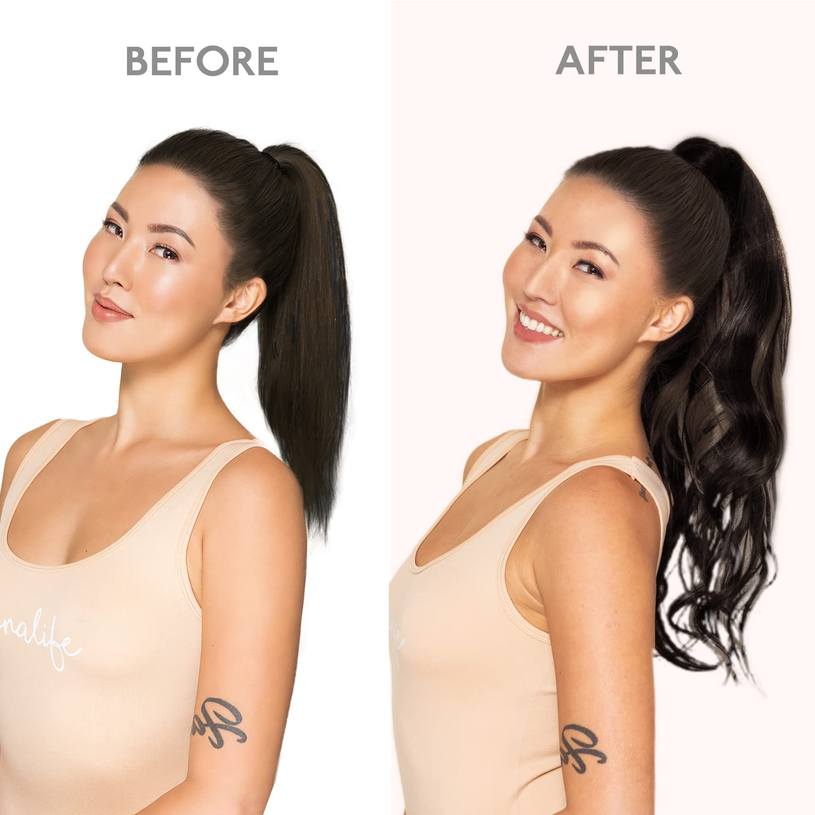 20 Inch 90g Light Dark Brown Human Hair Ponytail Extension - Clip-in Wrap Around Remy Hairpiece for Women - Perfect for Parties, Weddings & Daily Styling