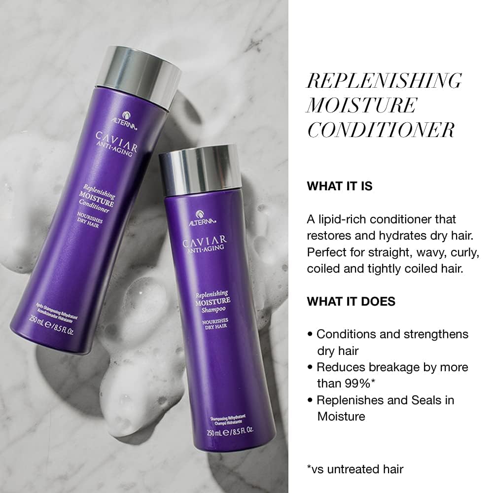 Alterna Haircare CAVIAR Anti-Aging Replenishing Moisture Shampoo & Conditioner Set - 16.5 Fl Oz | Sulfate-Free Formula for Hydration & Restoration | Perfect for Dry, Damaged Hair - Salon Quality Hair Care for Women & Men