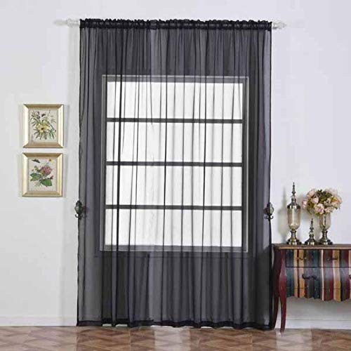 Efavormart 2 Panels Black Sheer Organza Window Curtains with Rod Pocket - 52x108 Inches for Living Room, Bedroom & Wedding Decor
