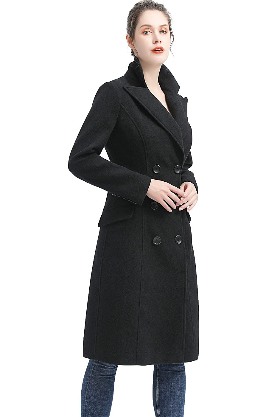 BGSD Women's Wool Blend Double Breasted Long Pea Coat for Walking - Plus Size & Petite Available | Warm Winter Outerwear for Commuting & City Strolls
