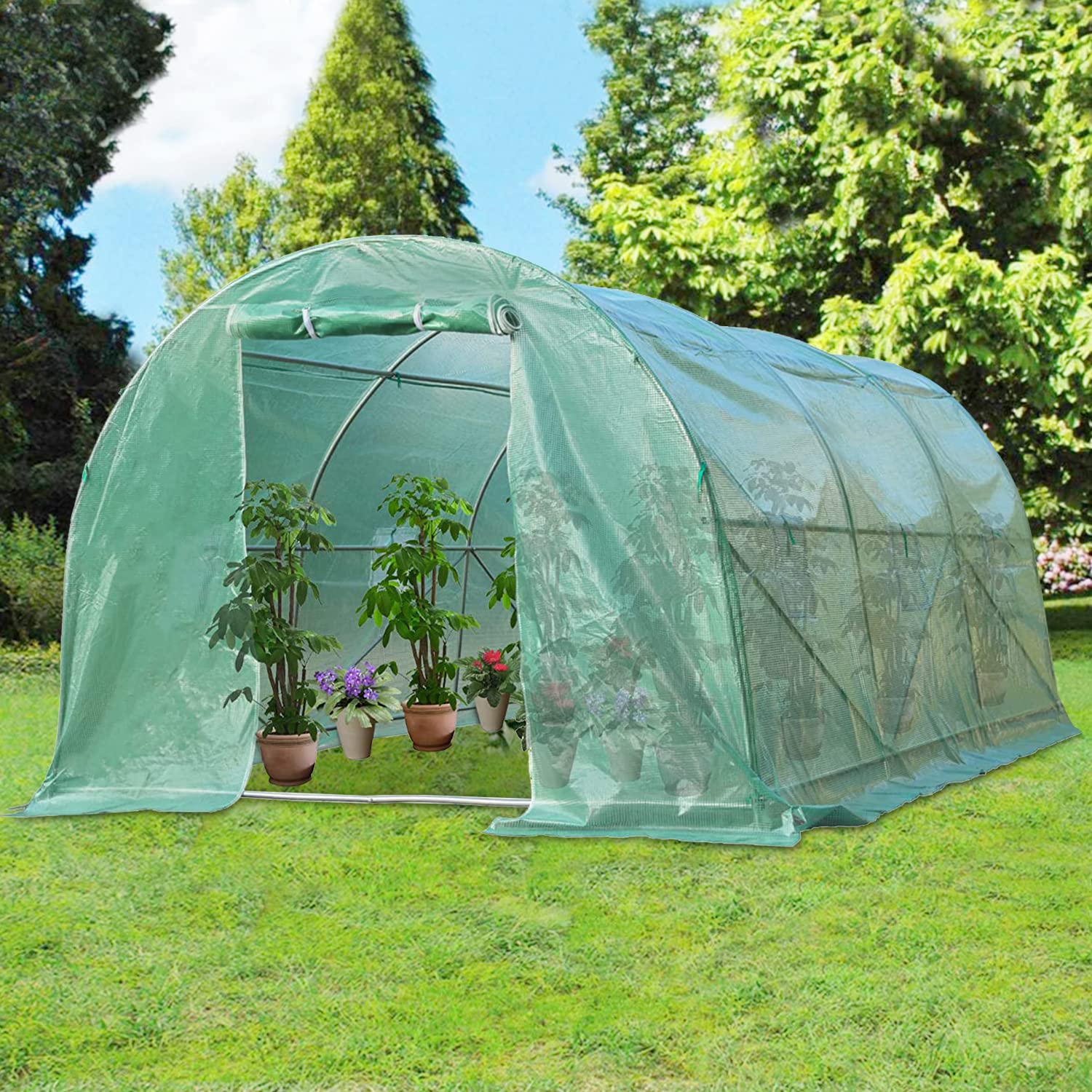 MKDLUFEI 15'x7'x7' Walk-in Greenhouse Kit - Large Outdoor Winter Garden Hot House with Durable Plastic Cover - Perfect for Growing Vegetables, Flowers & Plants in All Seasons