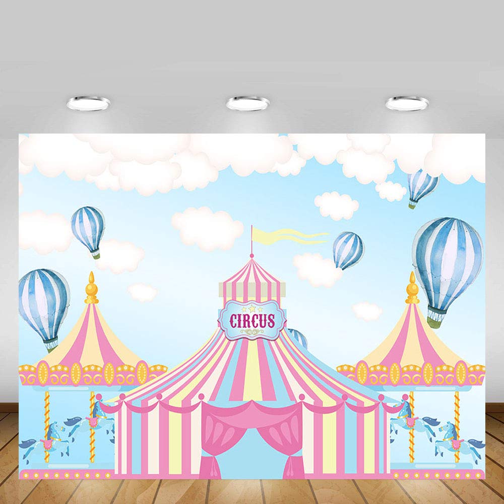 MEHOFOTO 7x5ft Blue Sky & White Clouds Hot Air Balloons Backdrop - Perfect for Birthday Parties, Baby Showers, Carnival & Circus Themed Events - Photography Studio Background Banner for Kids & Family Celebrations