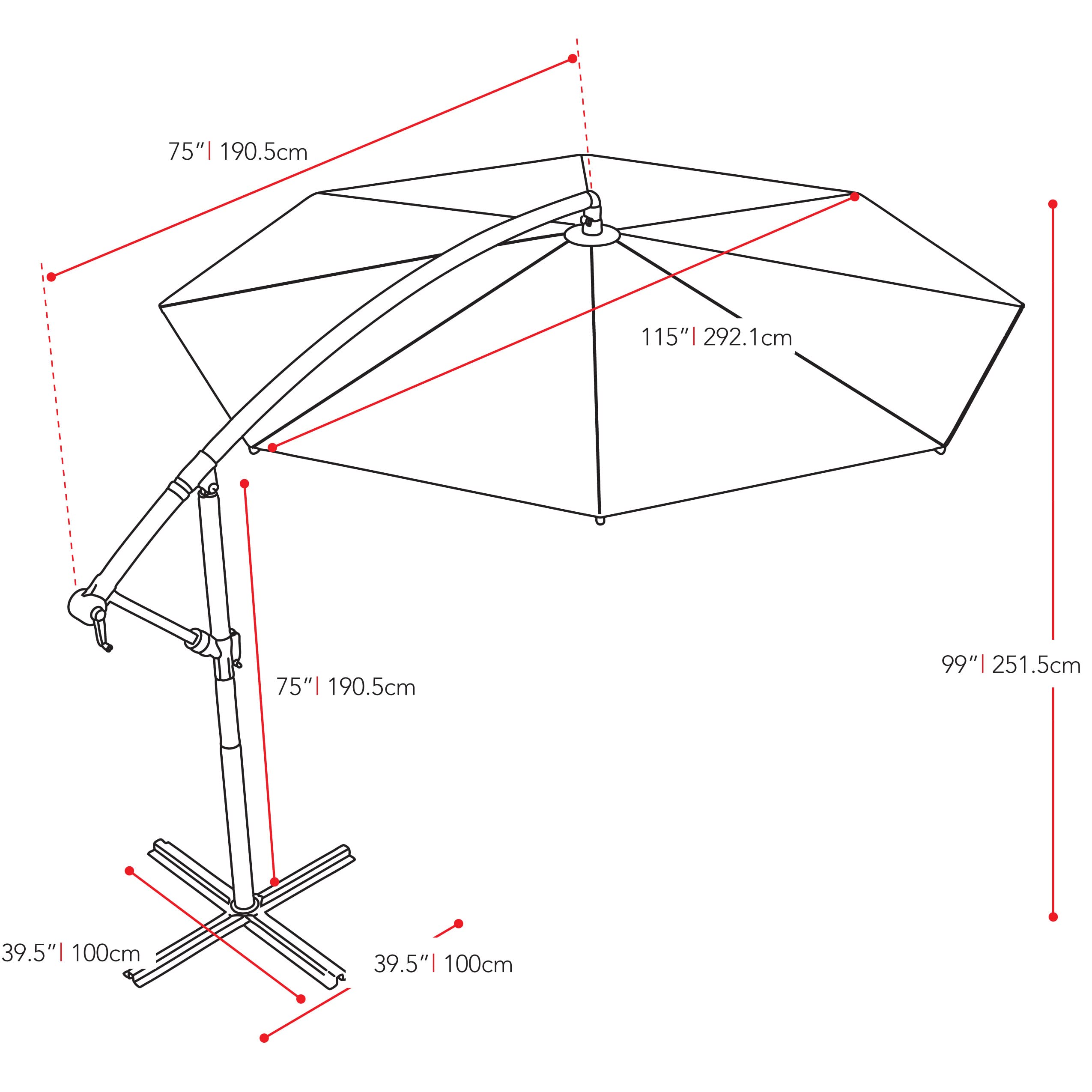 **CorLiving 9.5ft Black Fabric Offset Patio Umbrella with Steel Frame & Base Weights – Perfect for Outdoor Dining, Poolside Lounging, and Backyard Relaxation**