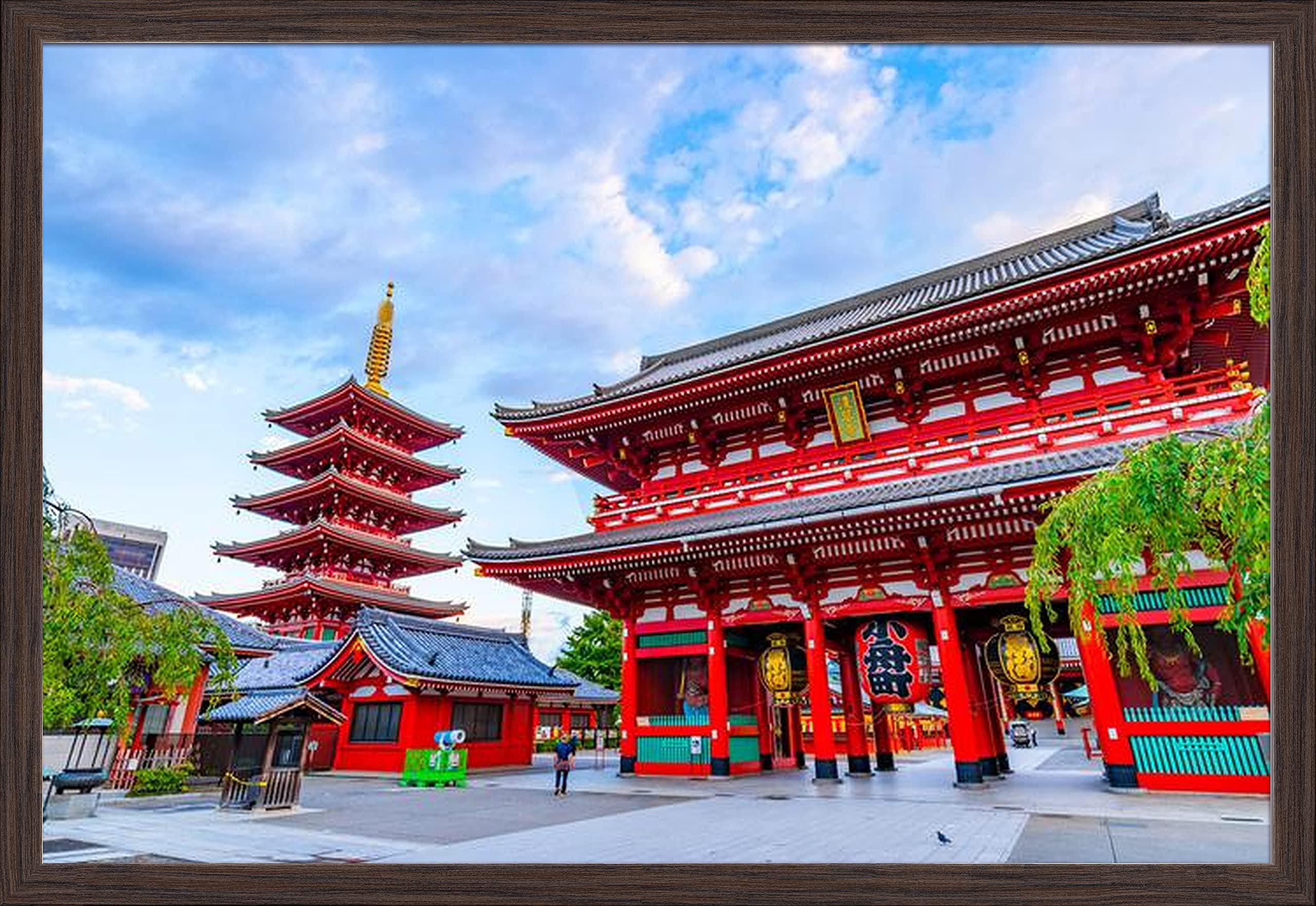 Traditional Japanese Architecture Tokyo Giclee Art Print - 36x24 Gallery Framed in Espresso Wood - Perfect for Home Decor, Office Wall Art & Japanese Culture Enthusiasts