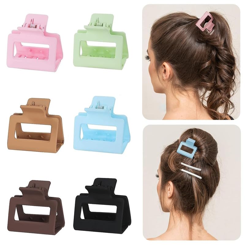 Staila 6 Pack Medium Rectangle Claw Hair Clips for Women & Girls - 2 Inch Small Hair Clips for Thin to Medium Thick Hair (Multicolor) - Perfect for School, Work, Gym & Everyday Hairstyles