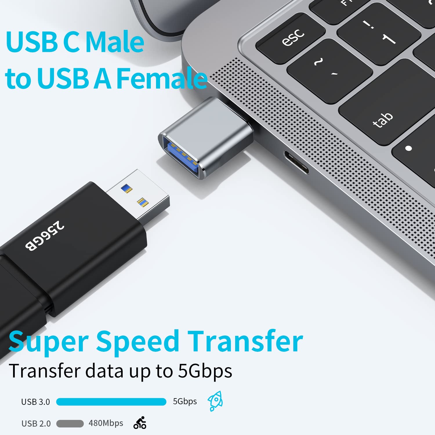 USB C to USB A Adapter (2 Pack) - Fast Charging OTG Converter for MacBook Pro 2023, iPad Pro, iMac, iPad Mini 6 & Type C Devices - Perfect for Travel, Office & Home Charging (Black)