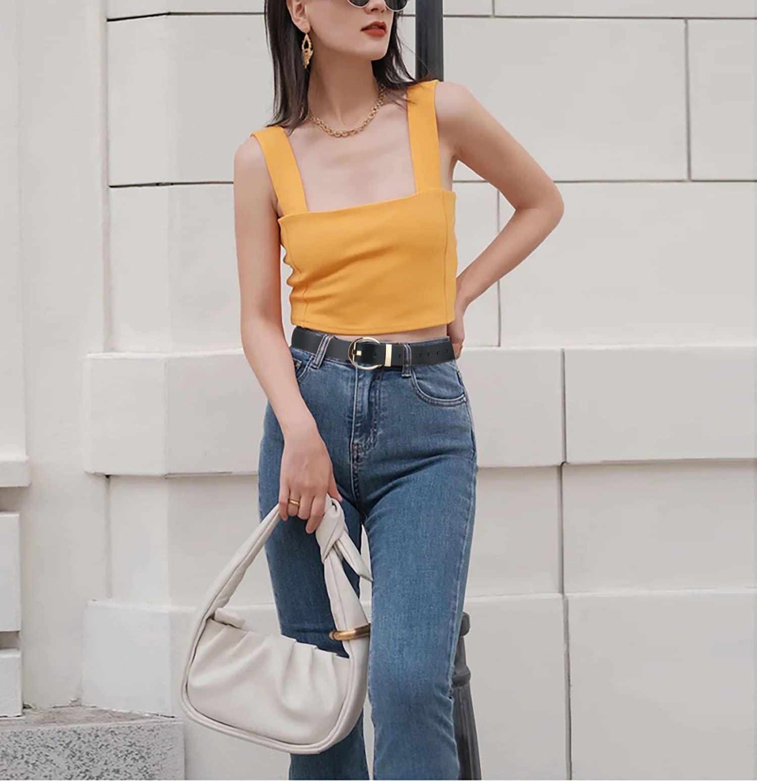 Women's Leather Belts with Gold Buckle for Dresses & Jeans | Fashion Accessory