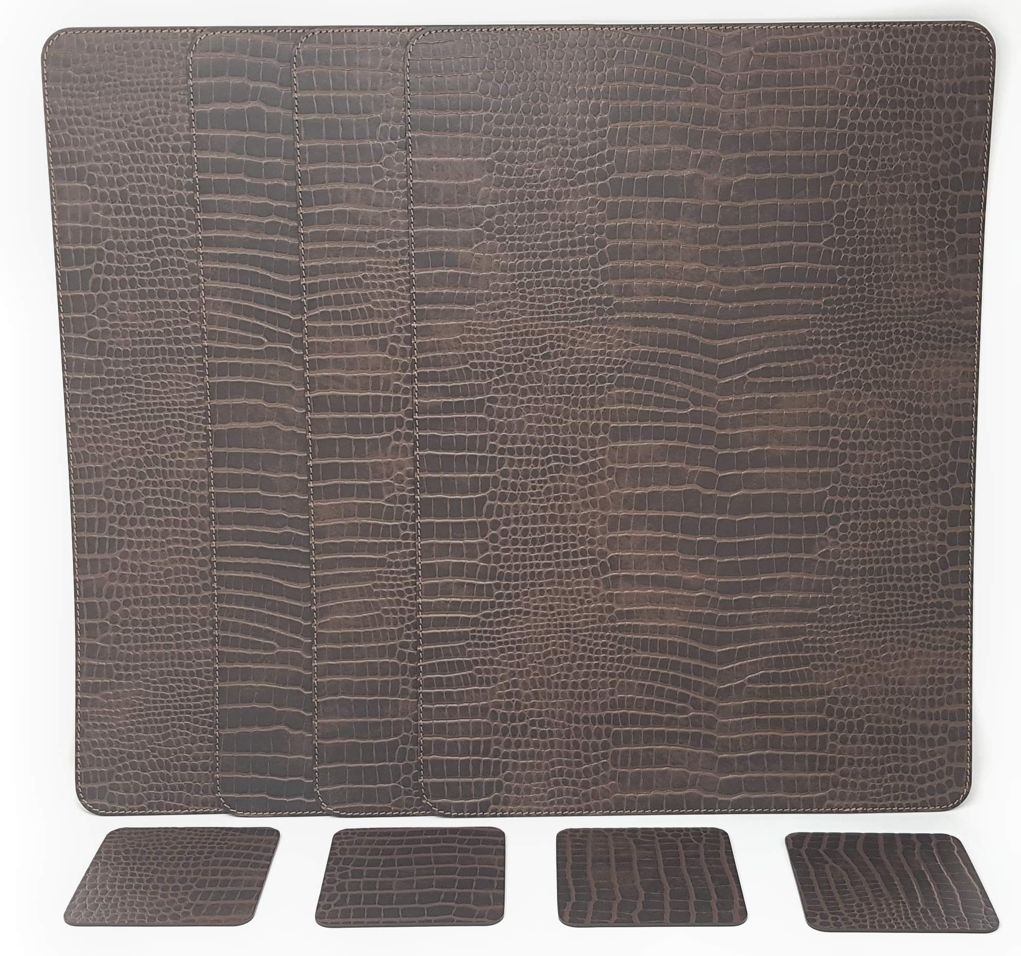 Nikalaz 4-Piece Placemat and Coaster Set - Eco-Friendly Recycled Leather with Crocodile Embossing (18