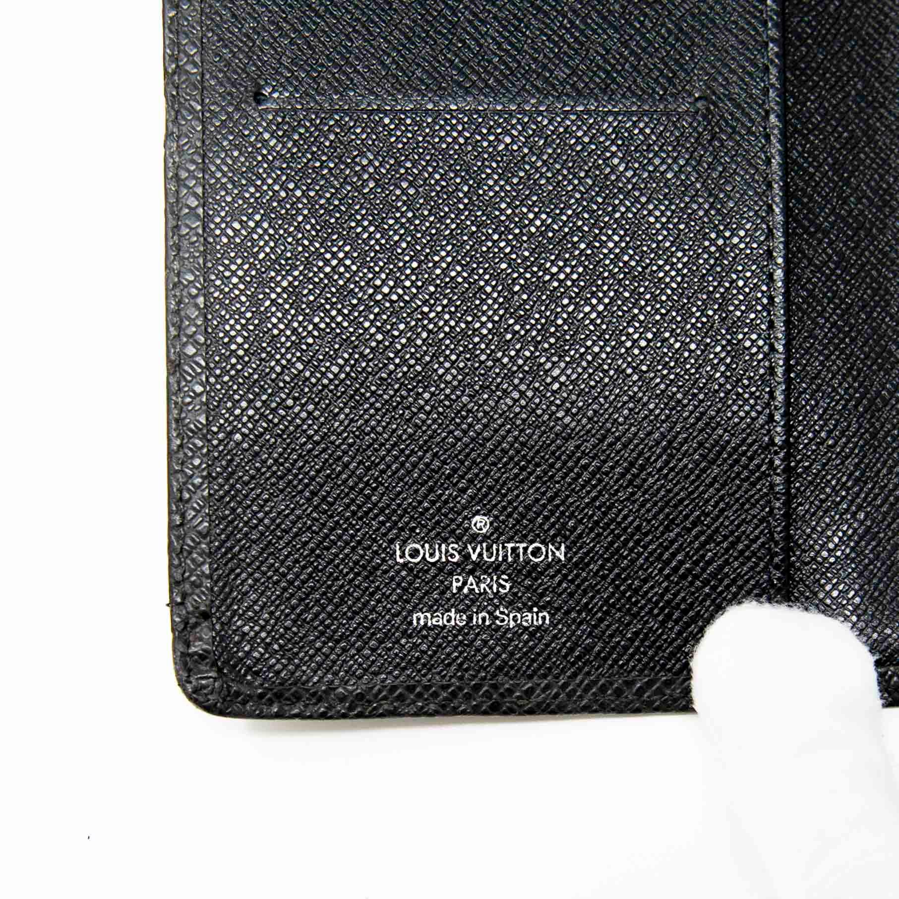 Louis Vuitton Black Taiga Leather Pocket Organizer Wallet for Men - Slim RFID Blocking Card Holder for Business & Travel