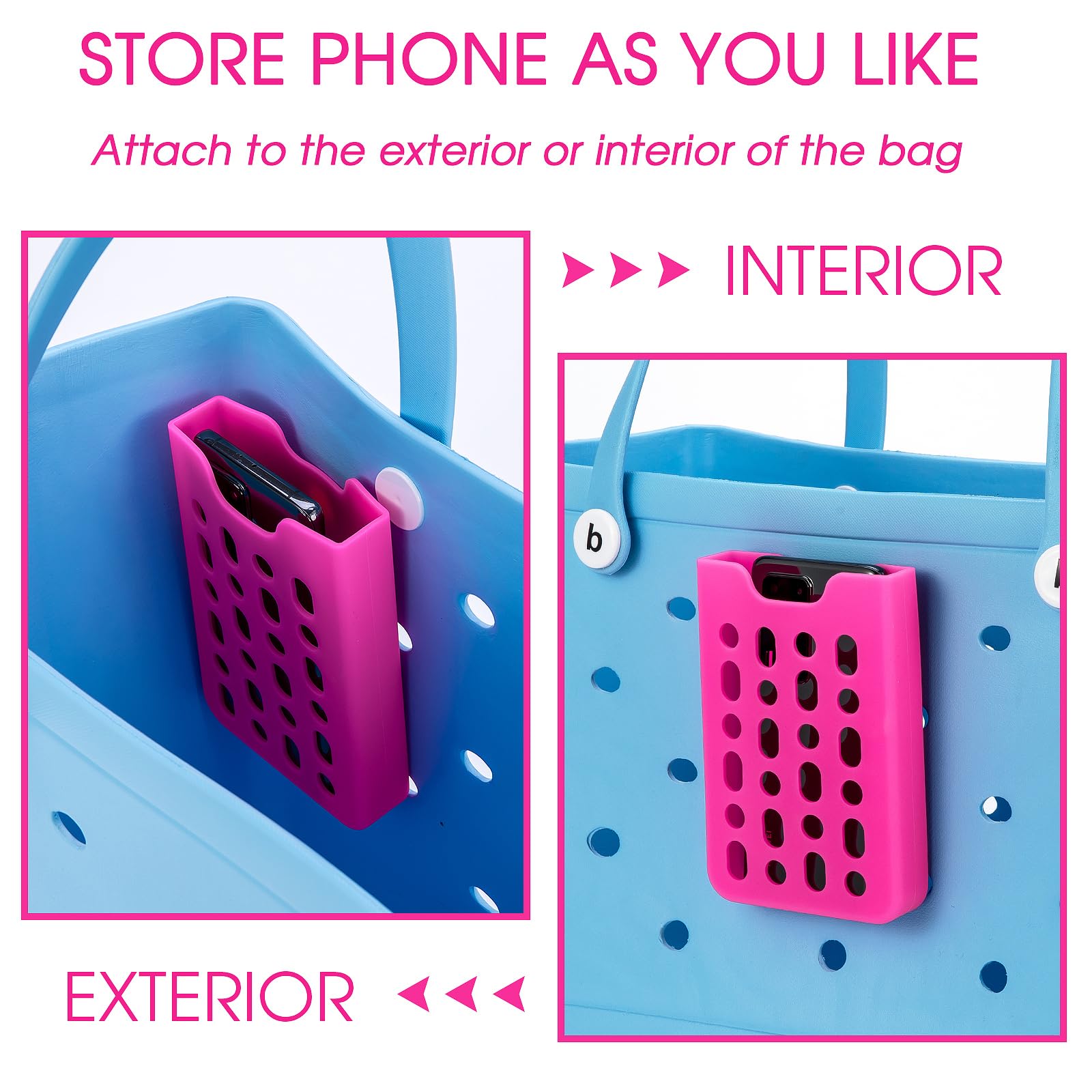 PARBEE Silicone Phone Holder for Bogg Bag - Secure & Convenient Phone Accessory for Tote Bags (Pink) - Perfect for Shopping, Beach Trips & Daily Use