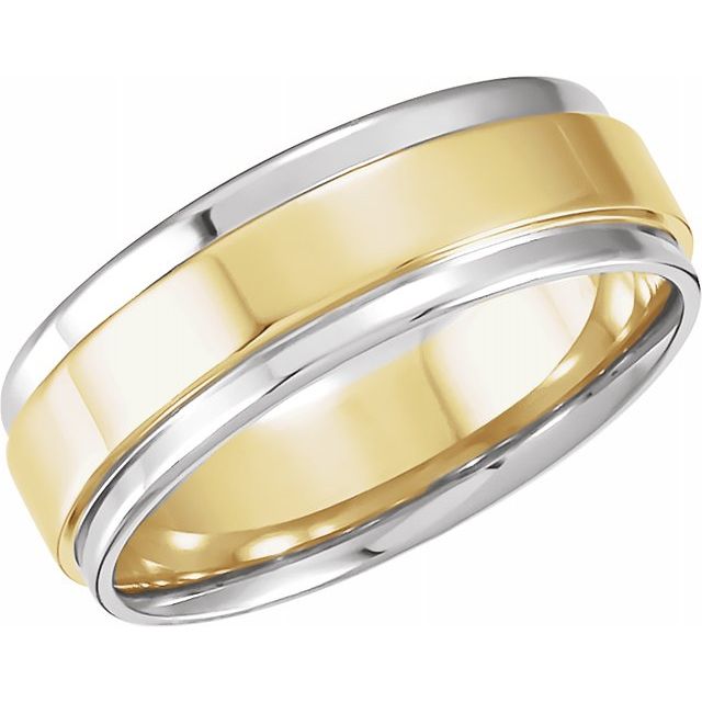 10K White Gold & Yellow Gold 7.5mm Flat Edge Wedding Band - Perfect for Engagement Rings, Anniversary Gifts & Bridal Jewelry Sets