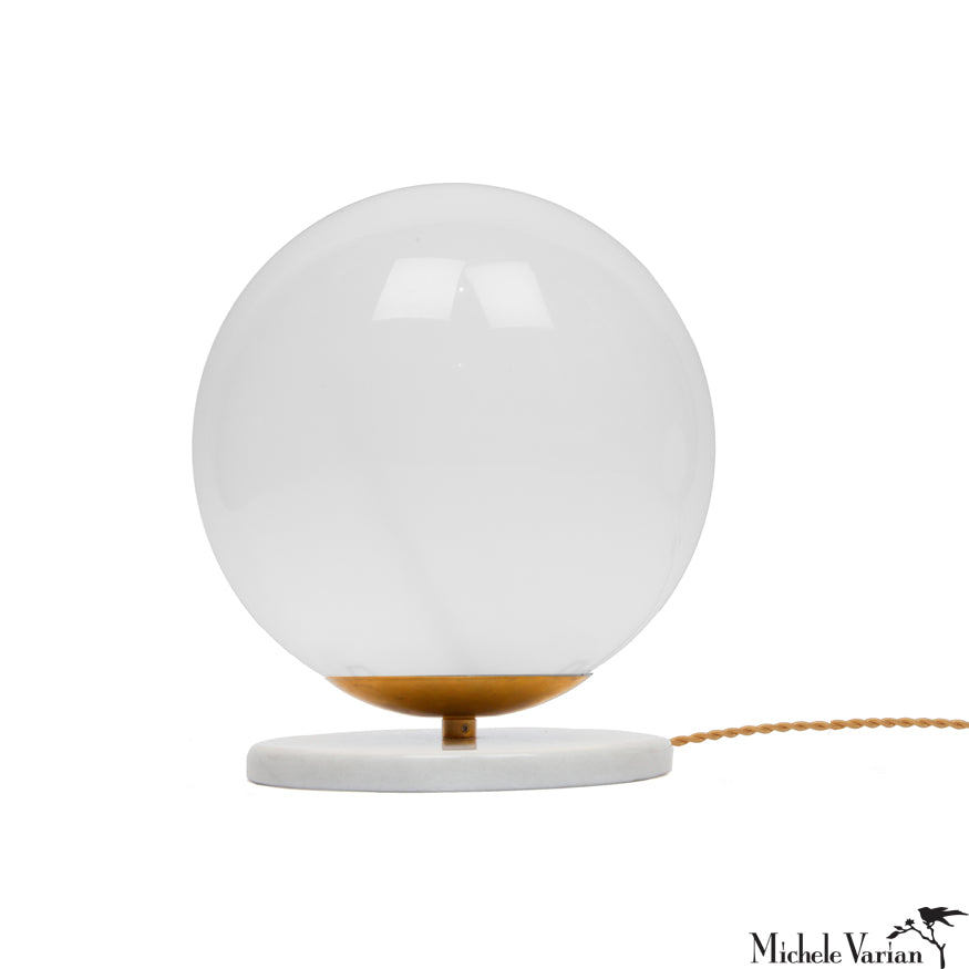 Elegant Marble and Glass Globe Table Lamp - Small Modern Desk Light for Home Office, Bedroom, and Living Room Decor