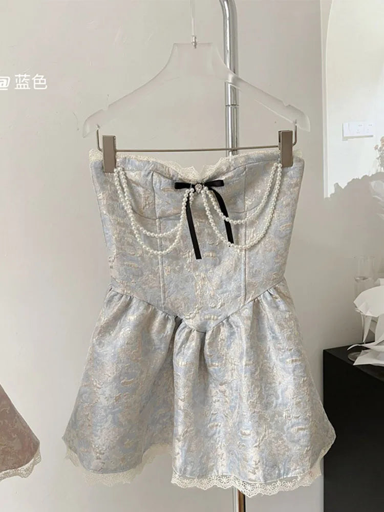 Elegant Lolita Dress for Women - Sweet Luxury Prom Gown with Pearl Chains | Sleeveless Vintage 2000s Aesthetic Party Dress | Perfect for Prom, Homecoming, Cosplay and Special Occasions