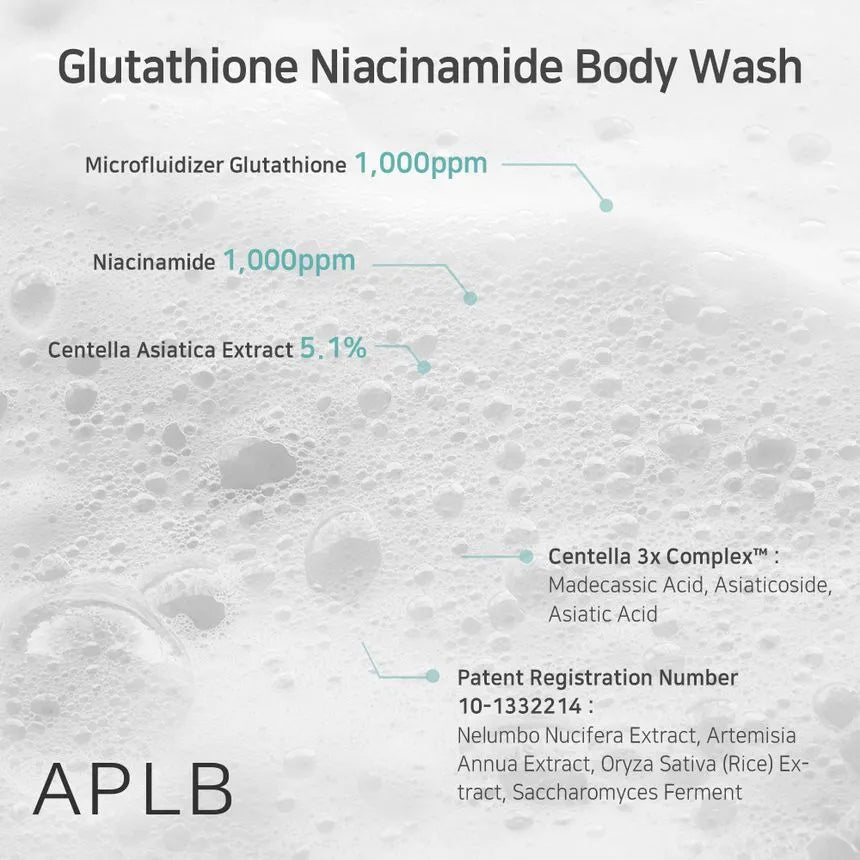 APLB Glutathione & Niacinamide Brightening Body Wash 300ml - Skin Lightening & Hydrating Shower Gel for Even Skin Tone | Perfect for Daily Use & Post-Sun Care