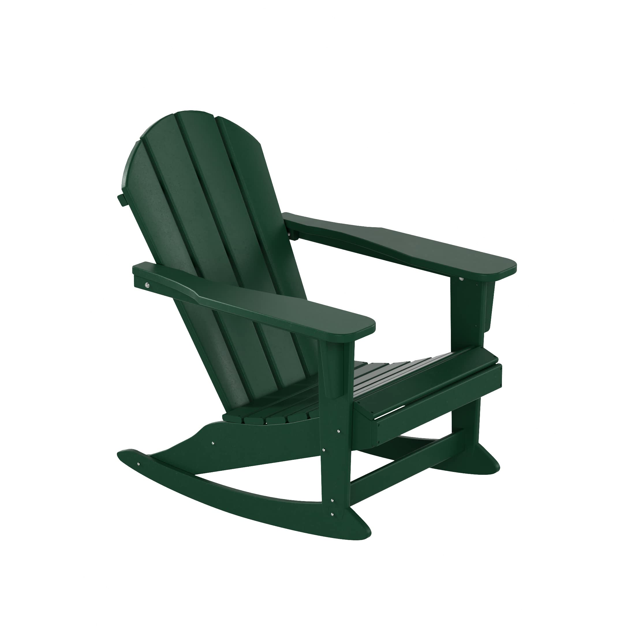 WO Home Furniture 3-Piece Patio Rocking Chair Set - Classic Outdoor Adirondack Rocker Chairs & Table in Dark Green - Perfect for Backyard, Garden, and Porch Relaxation