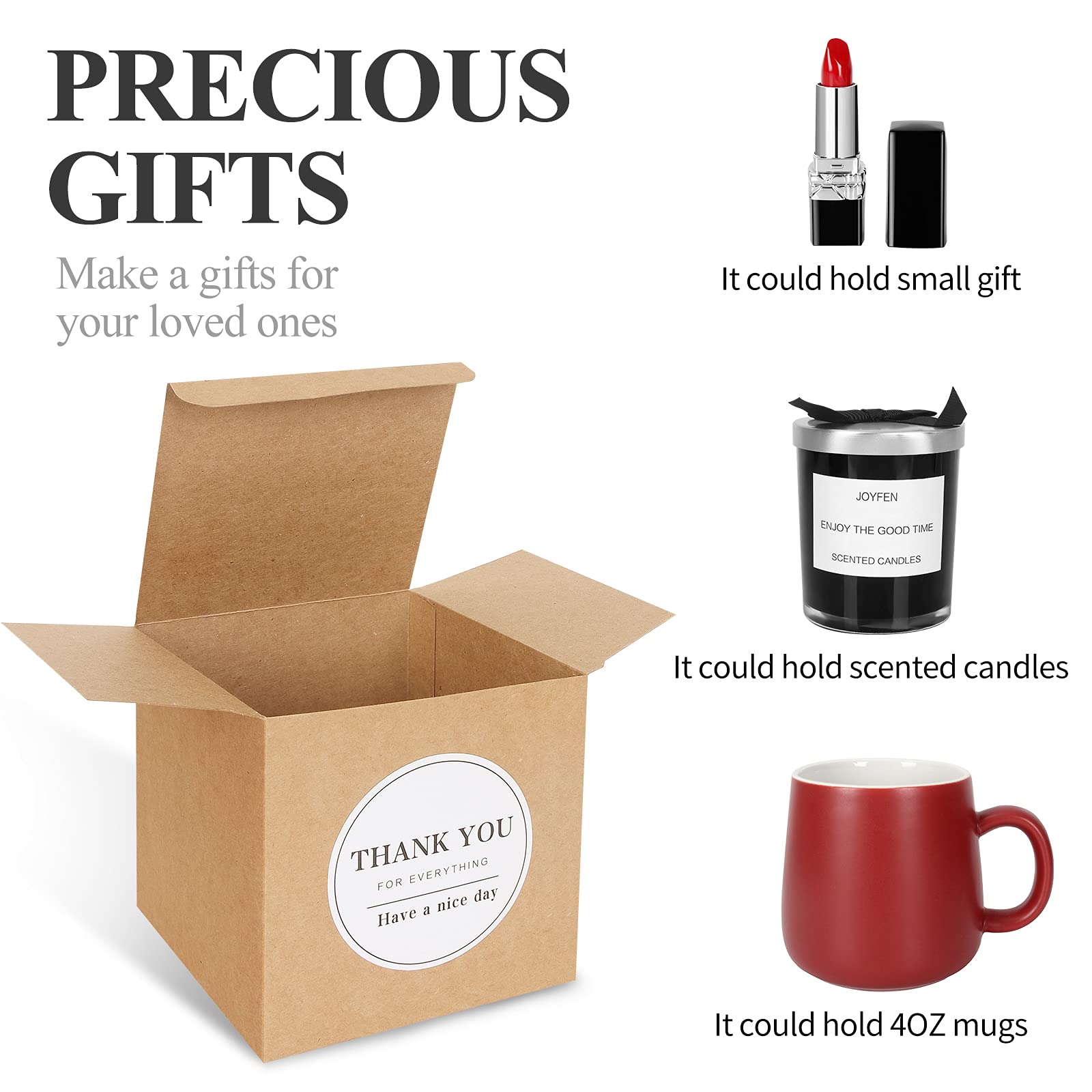 COTOPHER 60 Pack 4x4x4 Inches Small Brown Gift Boxes with Lids - Perfect for Wedding Favors, Bridesmaid Proposals, Party Gifts, Candy, Cupcakes & DIY Crafts - Includes Ribbons & Stickers (Brown, 60) - Ideal for Birthdays, Baby Showers & Holiday Gift Wrapping