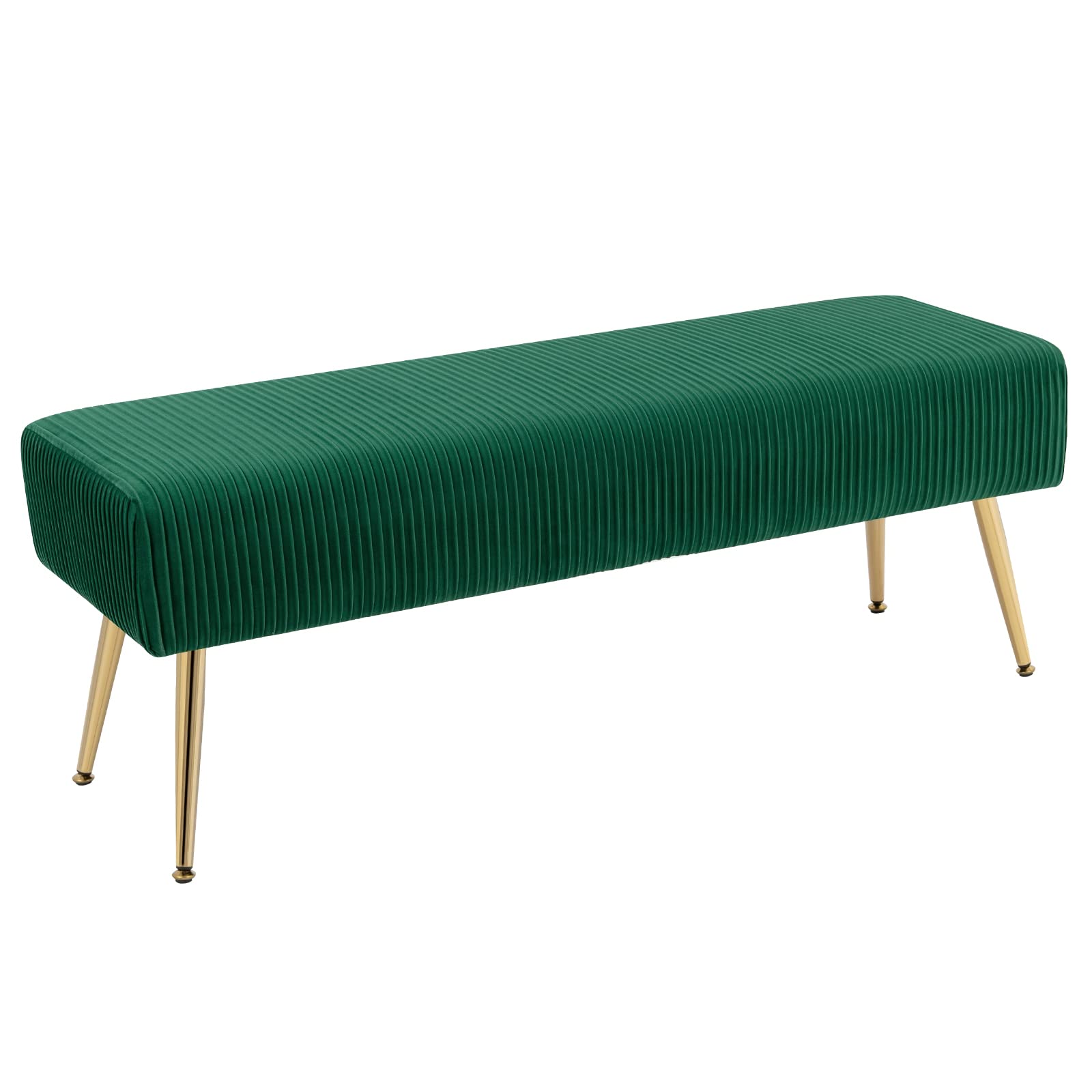 Furniliving Modern Velvet Ottoman Bench with Padded Seat & Gold Metal Legs - Tufted Upholstered Entryway Bench for Living Room, Foyer, Bedroom | Multi-Functional Footrest, Seating & Home Decor (Velvet-Atrovirens)