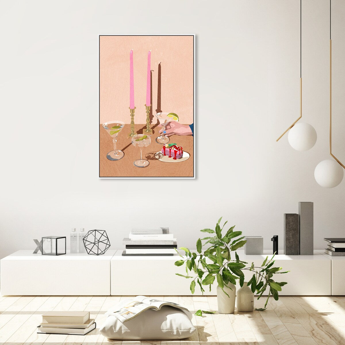 Elegant Pink Framed Canvas Wall Art - Modern Dessert Themed Print for Dining Room Decor | Perfect for Coffee Shops, Bakeries & Home Kitchens