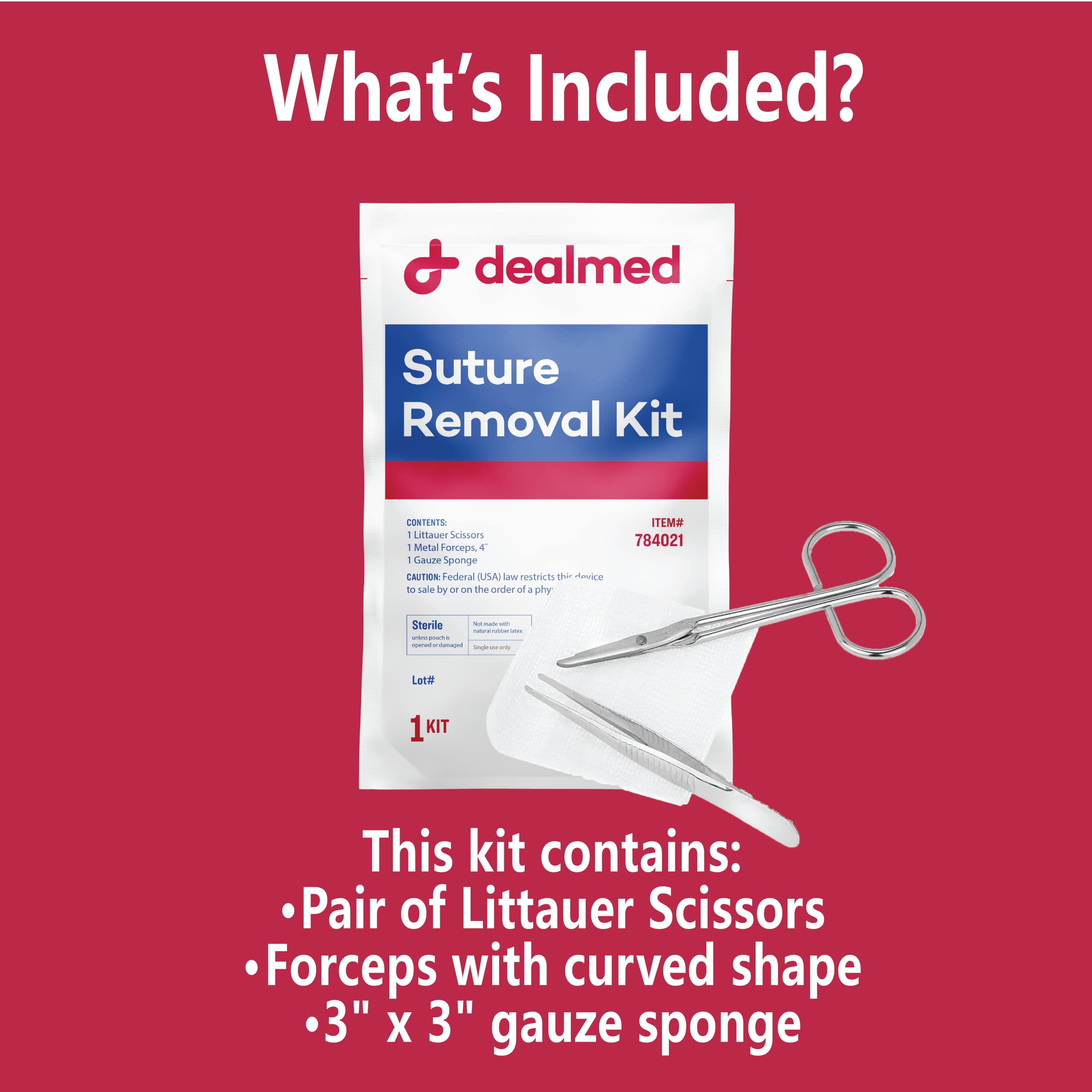 **Dealmed Sterile Suture Removal Kit - Single-Use with Scissors, Forceps & Gauze Sponges - Essential for Hospitals, Clinics & Home Care (50 Kits) - Perfect for Post-Surgery Wound Care & First Aid**