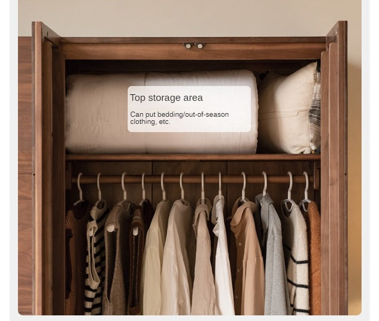 Premium Black Walnut Solid Wood Wardrobe Closet - Spacious Storage for Bedroom, Walk-In Closet & Guest Room Organization