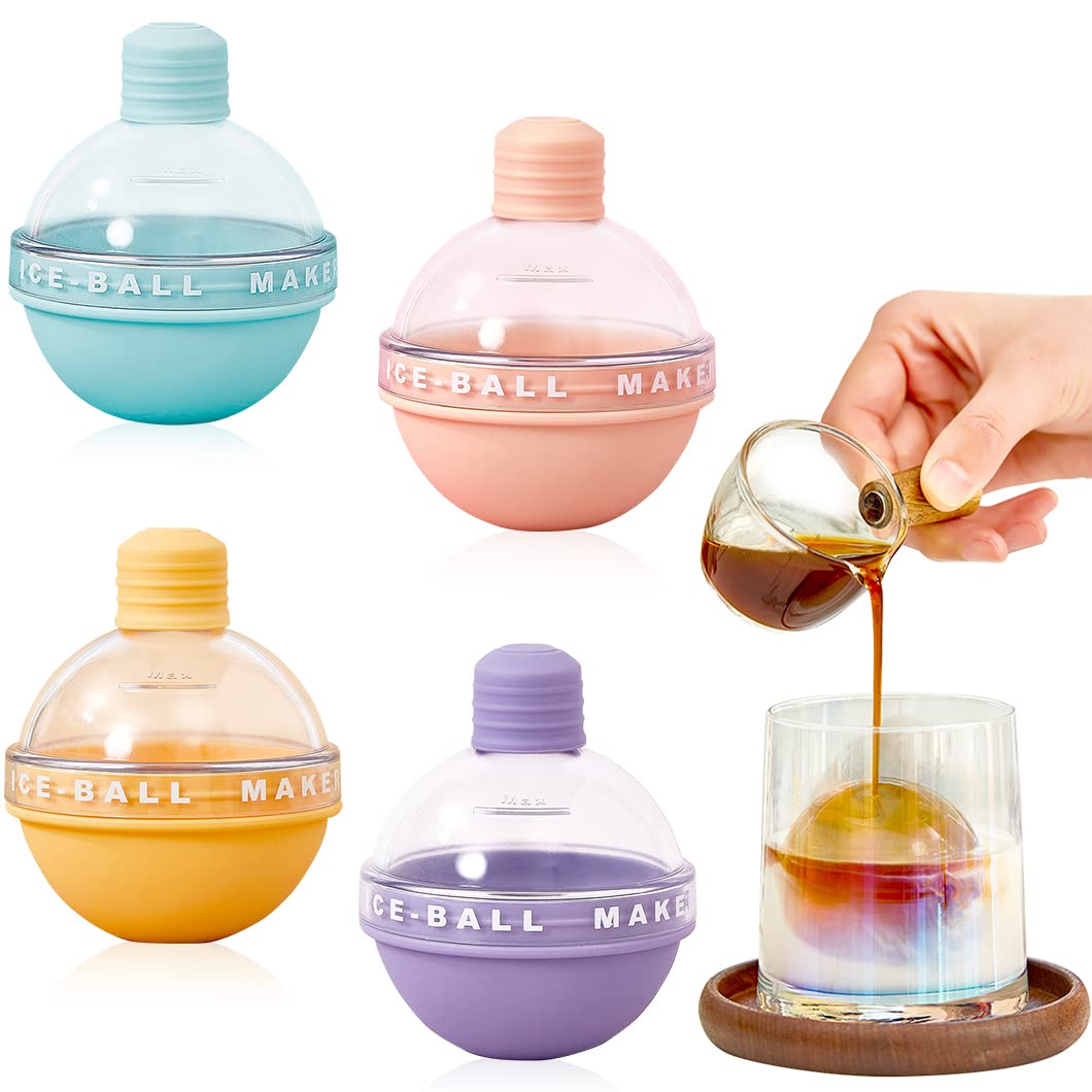 Rolin Roly 4Pcs Silicone Ice Ball Molds - 2.5 Inch Reusable Sphere Ice Maker with Lids for Whiskey, Cocktails, Beer, Coffee & Juice - Perfect for Home Bars, Parties & Chilling Drinks