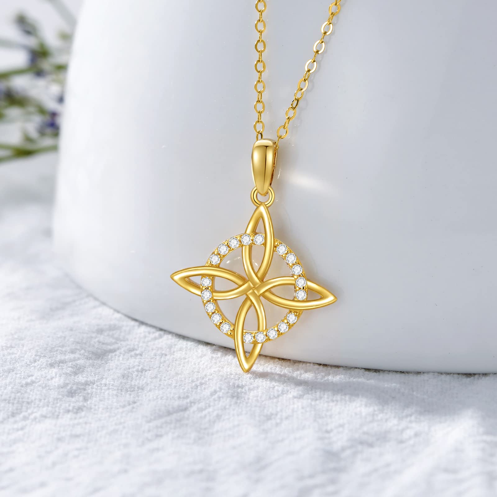 14K Solid Gold Celtic Cross Knot Necklace for Women - Yellow Gold Irish Knot Pendant with Moissanite | Anniversary, Birthday Gift for Mom, Wife | 16-18 Inch Chain | Perfect for Weddings, Church & Special Occasions